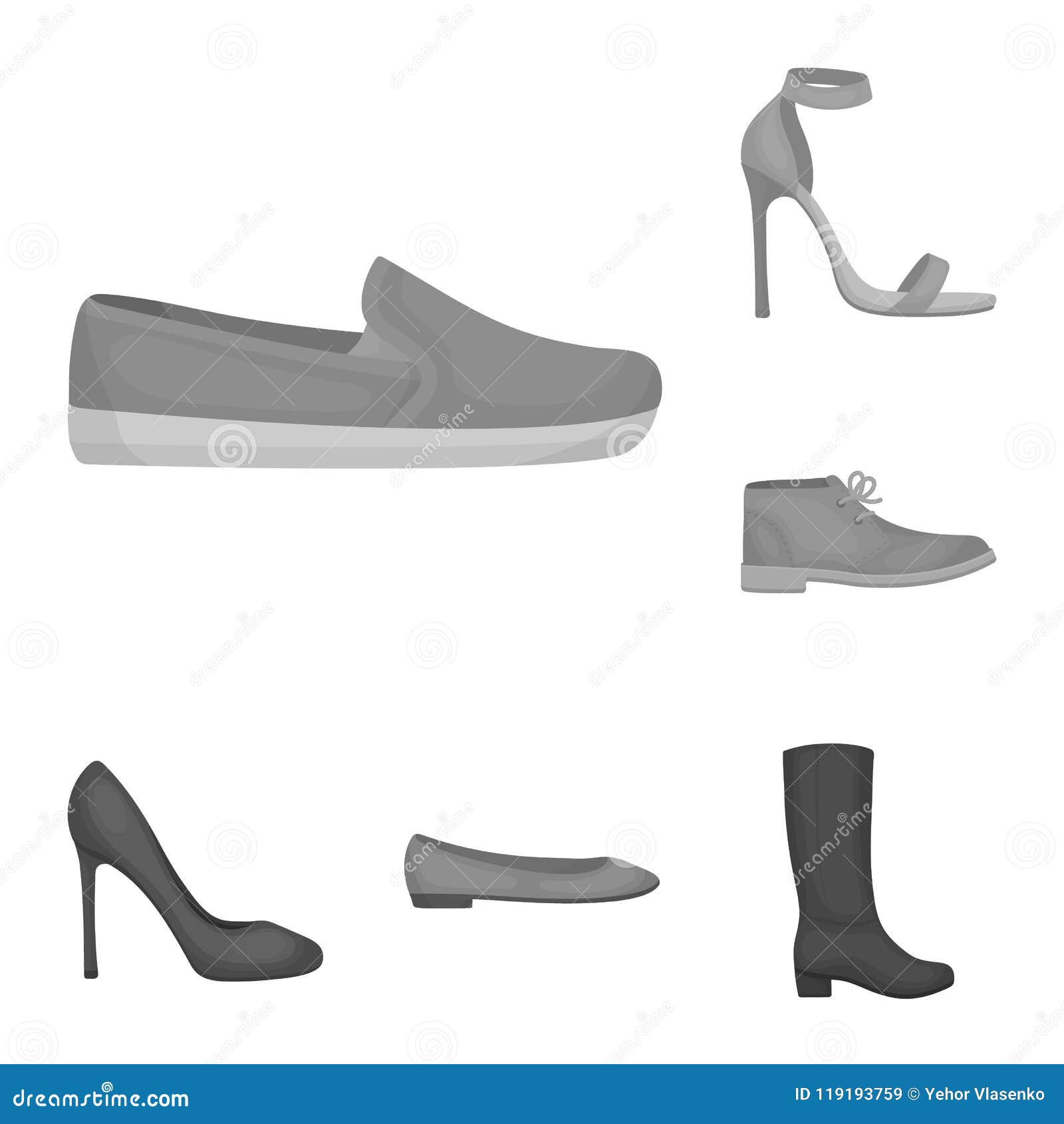 A Variety of Shoes Monochrome Icons in Set Collection for Design. Boot ...