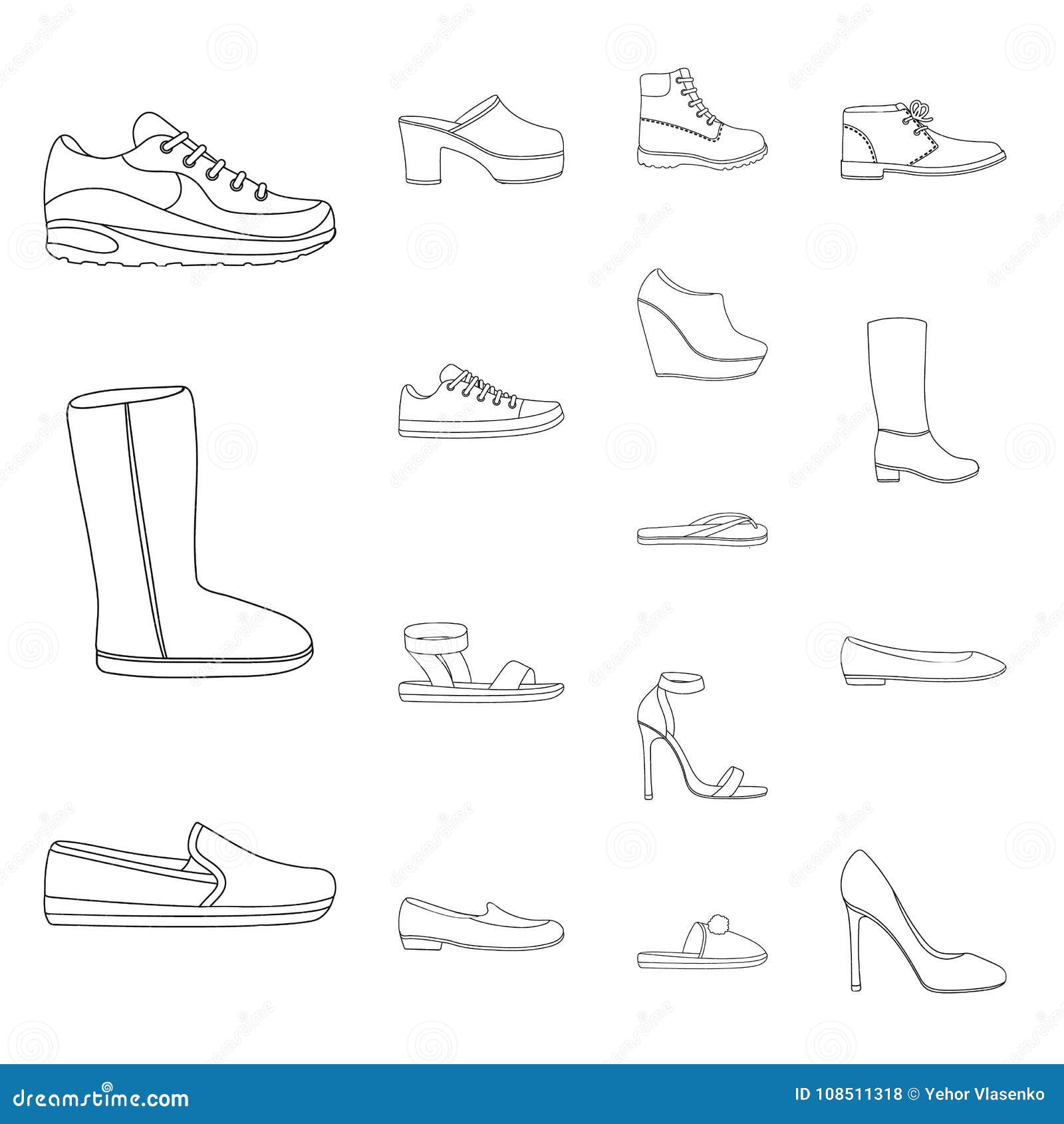 A Variety of Shoes Outline Icons in Set Collection for Design. Boot ...
