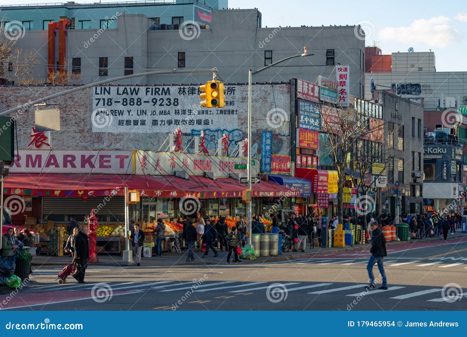 Shops And Restaurants Along A Street In Downtown Flushing Queens Of New York City Editorial