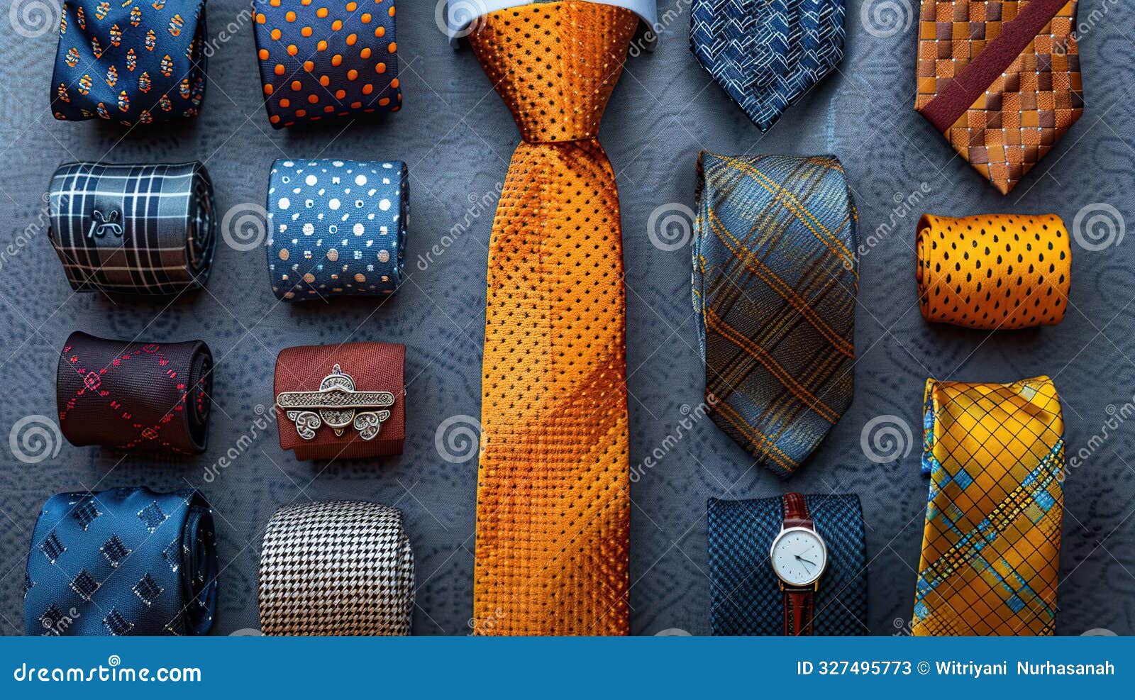 variety of stylish neckties arranged