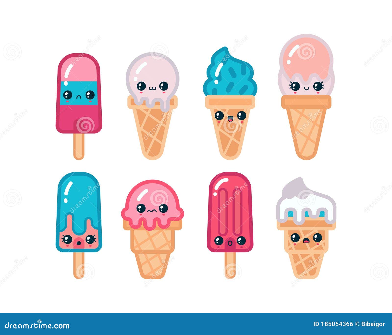 Varios Helados Kawaii. Caracteres De Contorno Lindos. Conjunto De Vector  Coloreado Stock de ilustración - Ilustración de verano, dulce: 185054366