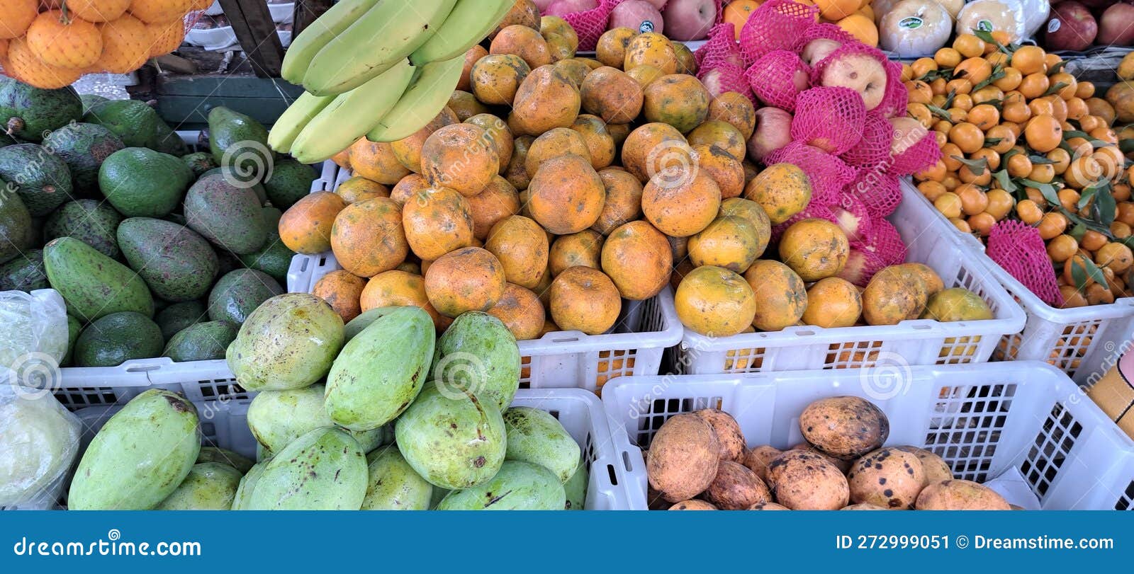 varios tropical fruits on sales market