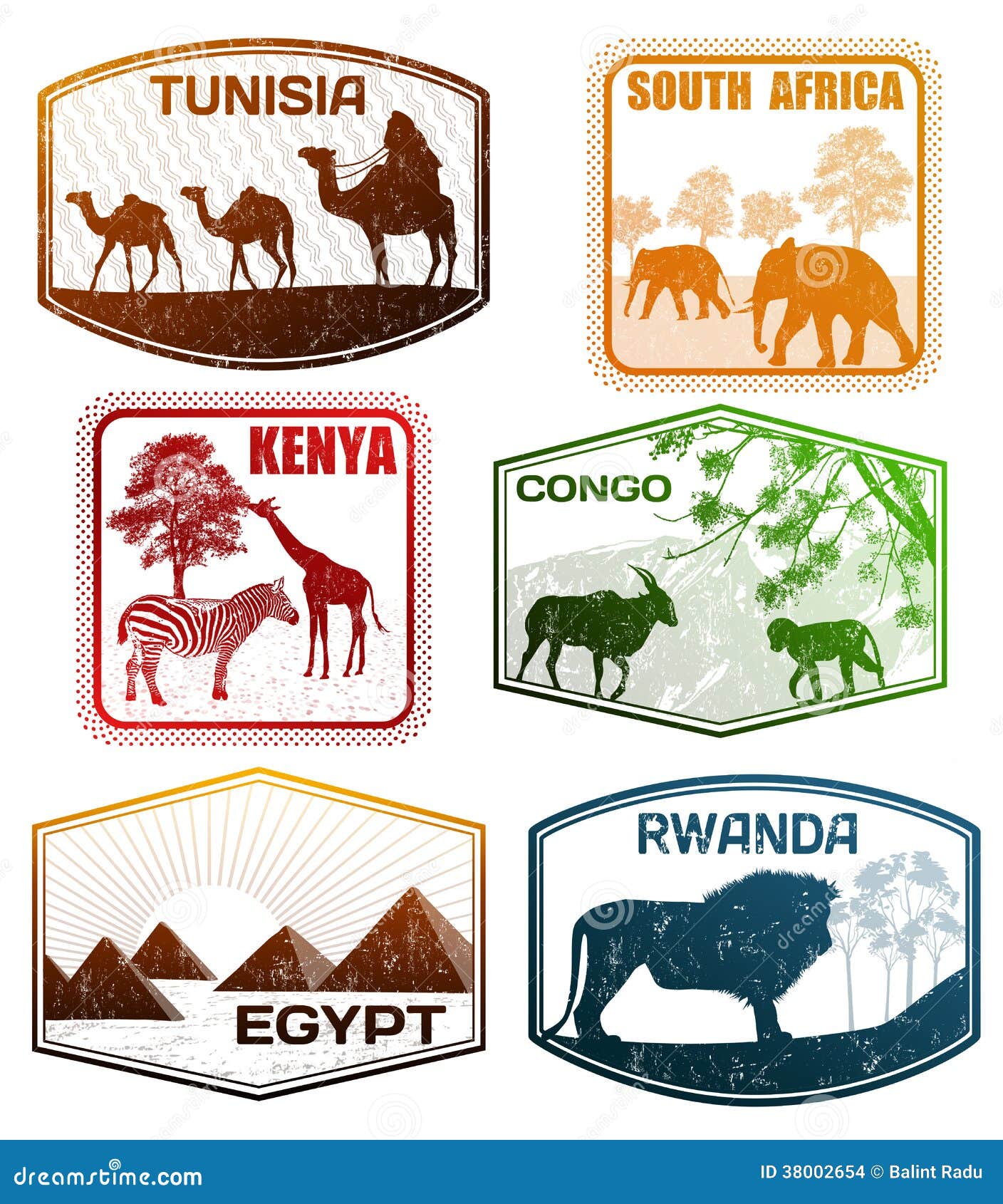 Various African Countries Stamps Stock Vector Illustration of