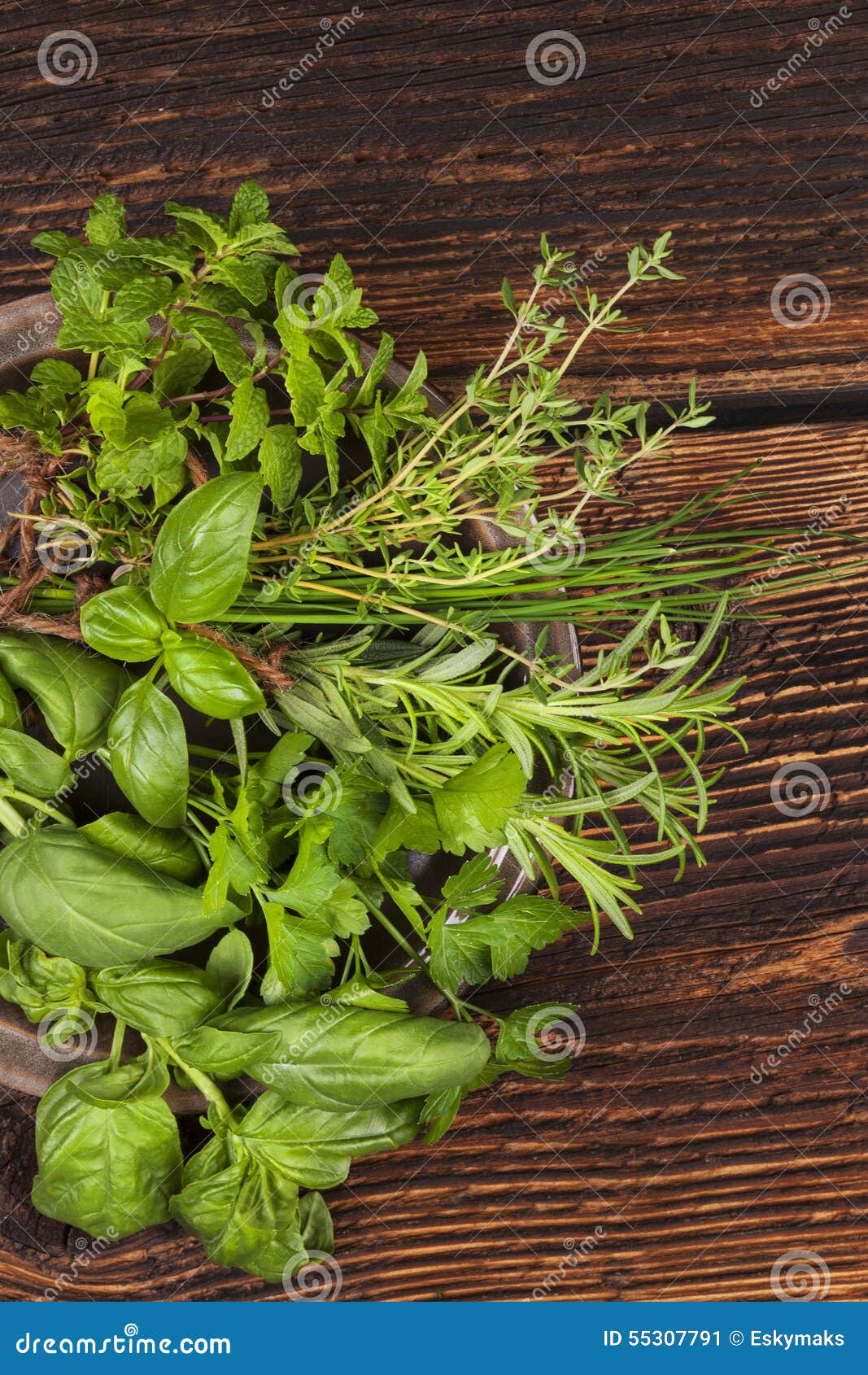 Various Aromatic Culinary Herbs, Rustic Style. Stock Image - Image of ...