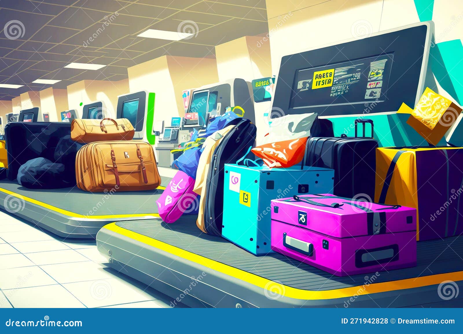Various Baggage Expected and Received in Airport Baggage Claim Area