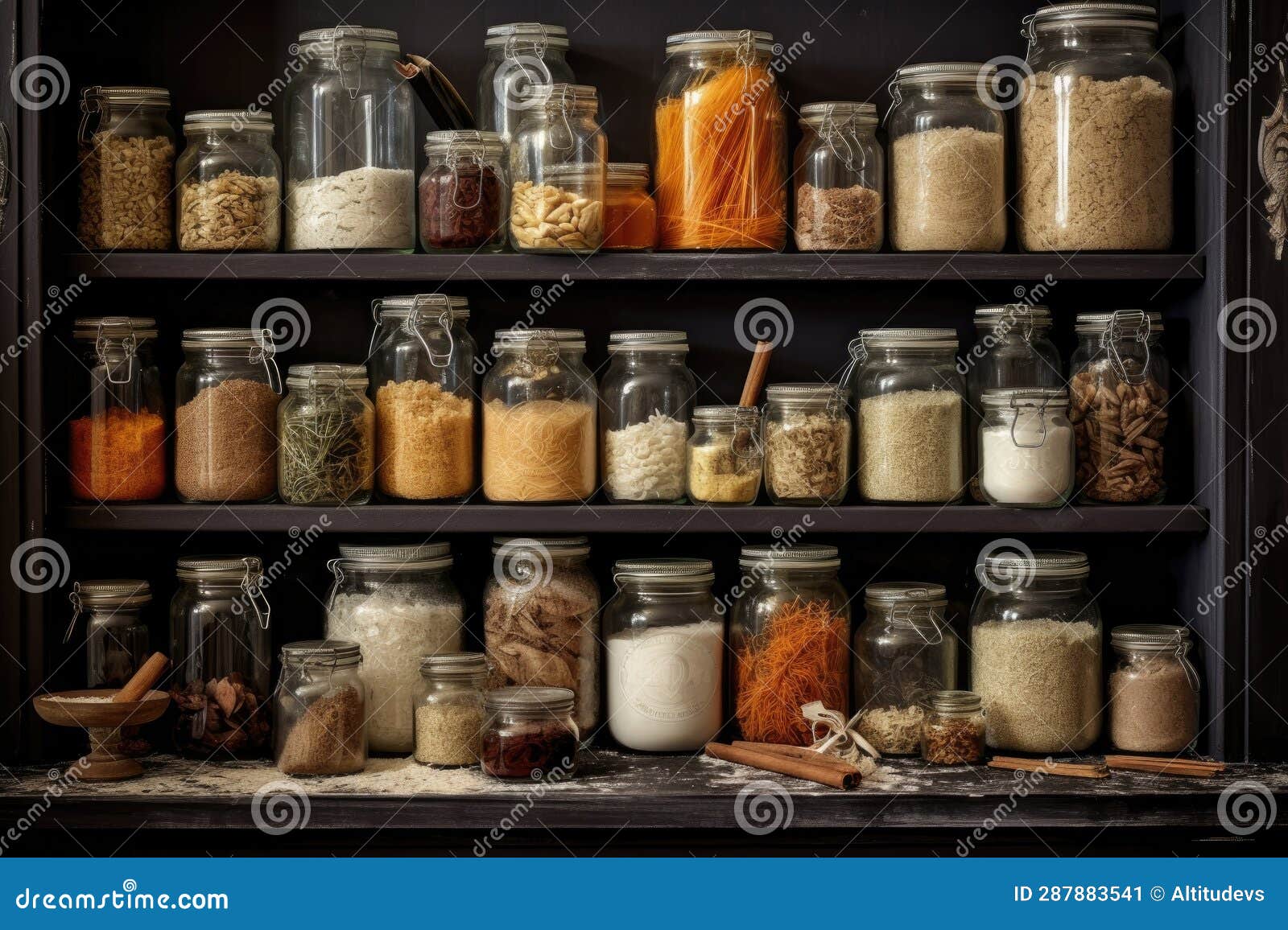 Various Baking Ingredients in Glass Jars on a Shelf Stock Illustration