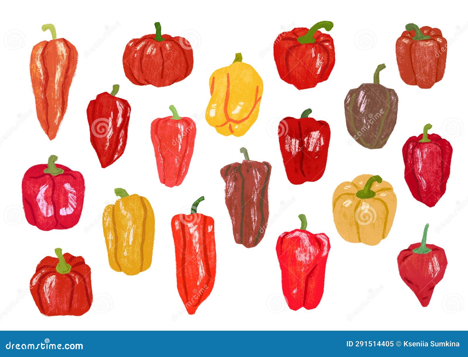 Various Bell Pepper Hand Drawn Set Stock Image Image of cooking