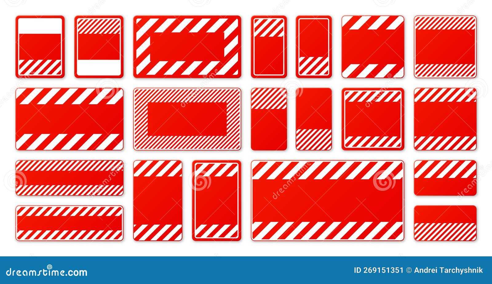 Various Blank Red Warning Signs with Diagonal Lines. Attention, Danger