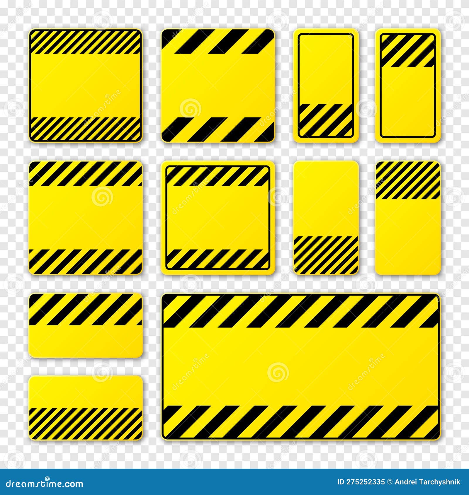 Various Blank Yellow Warning Signs with Diagonal Lines. Attention ...