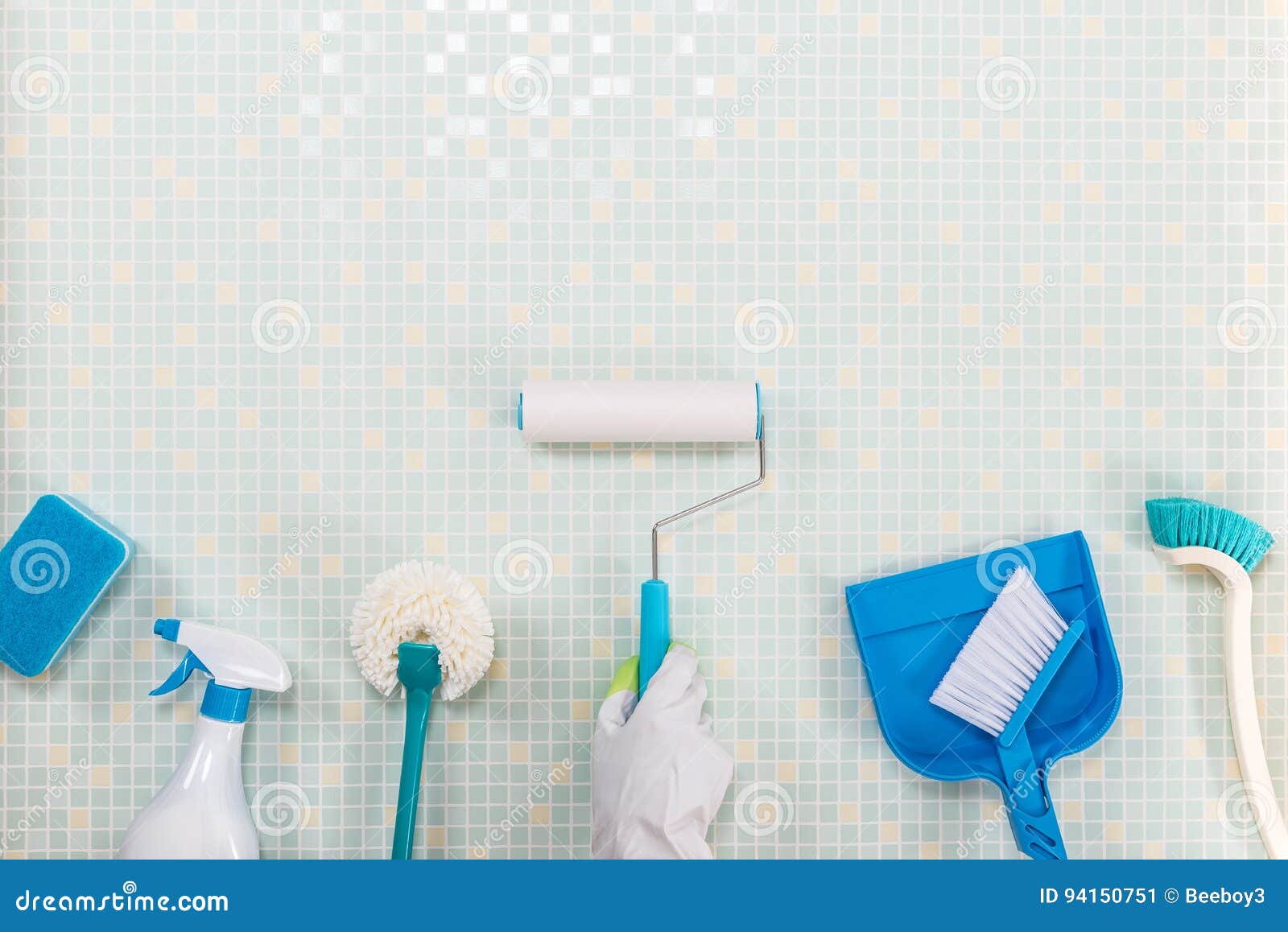 Various Blue Cleaning Tools and Tile Stock Image Image of beautiful