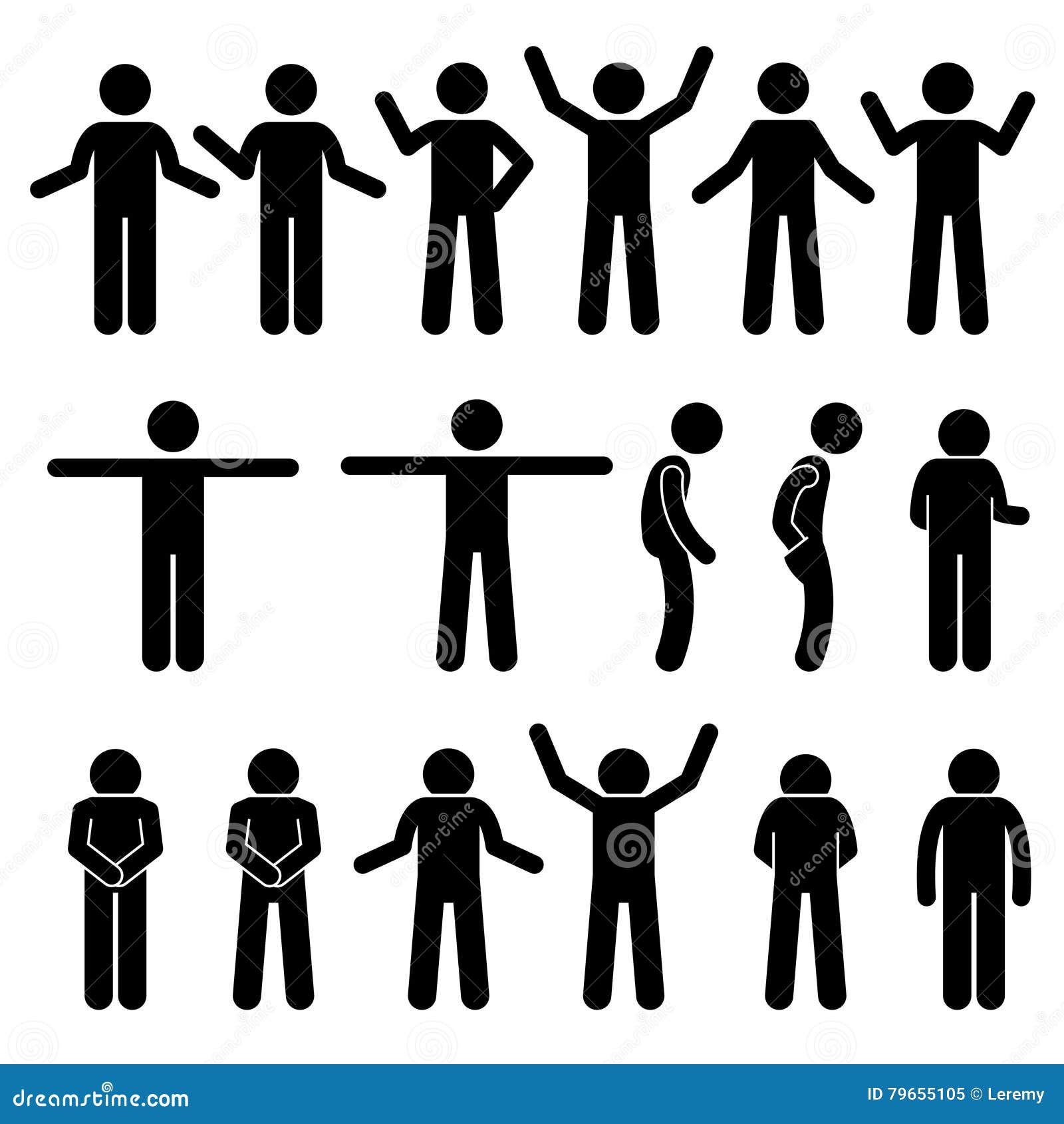 Various Body Gestures Hand Signals Human Man People Stick Figure Stickman  Pictogram Icons Stock Vector - Illustration of explaining, invite: 79655105