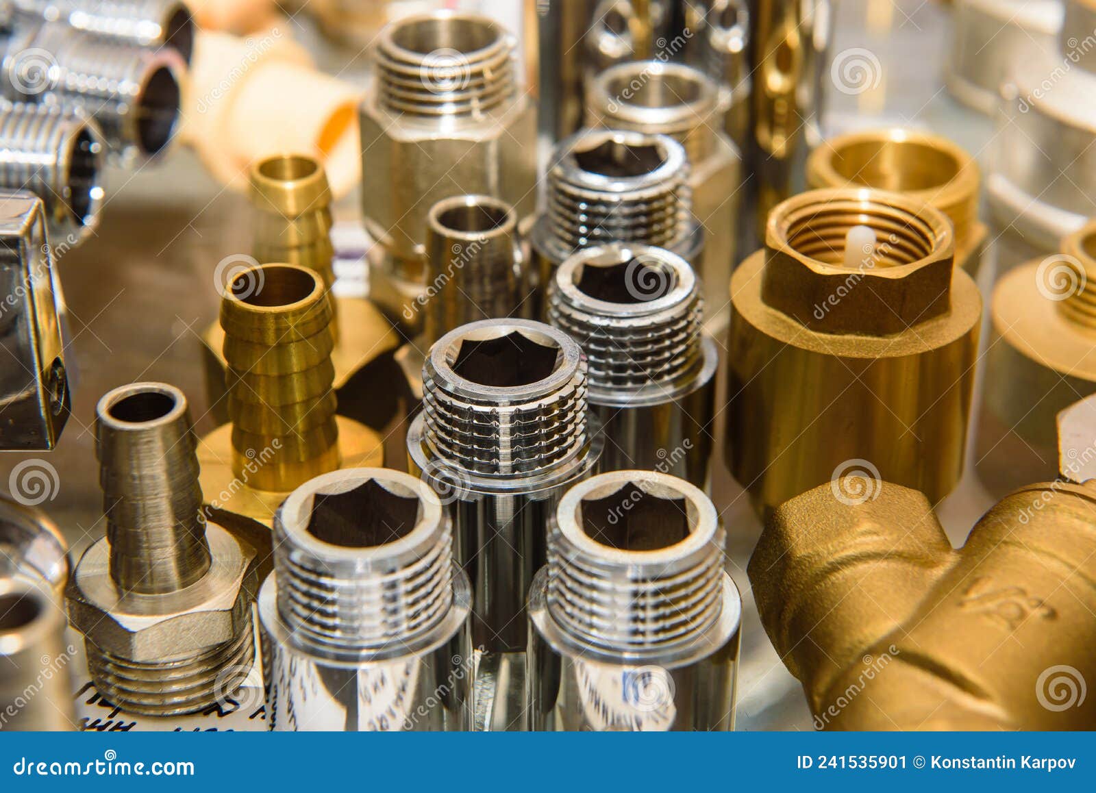 Various Brass and Metal Fittings for Plumbing Stock Image Image of