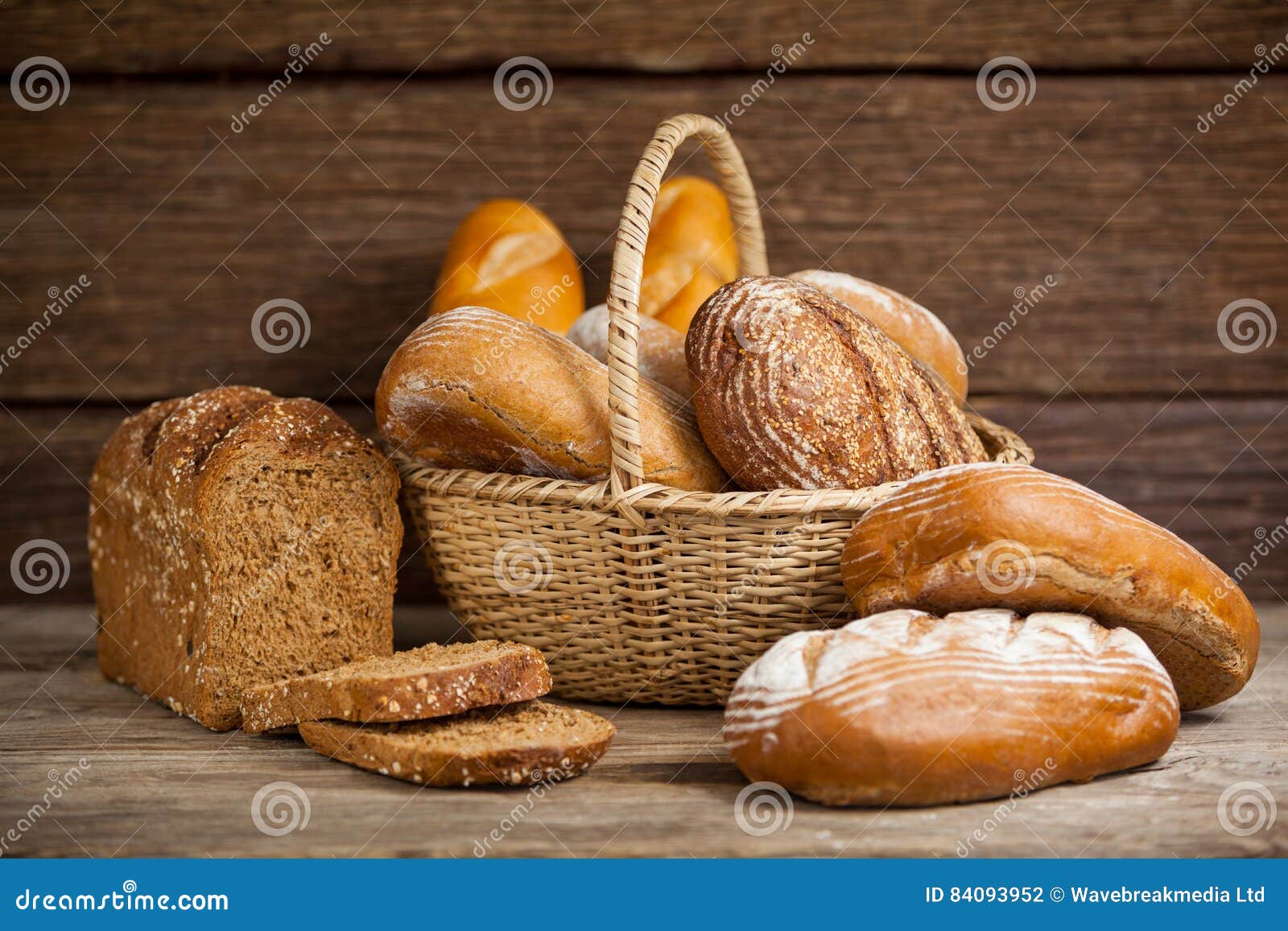 Various Bread Loaves in Basket Stock Photo Image of bread, rustic