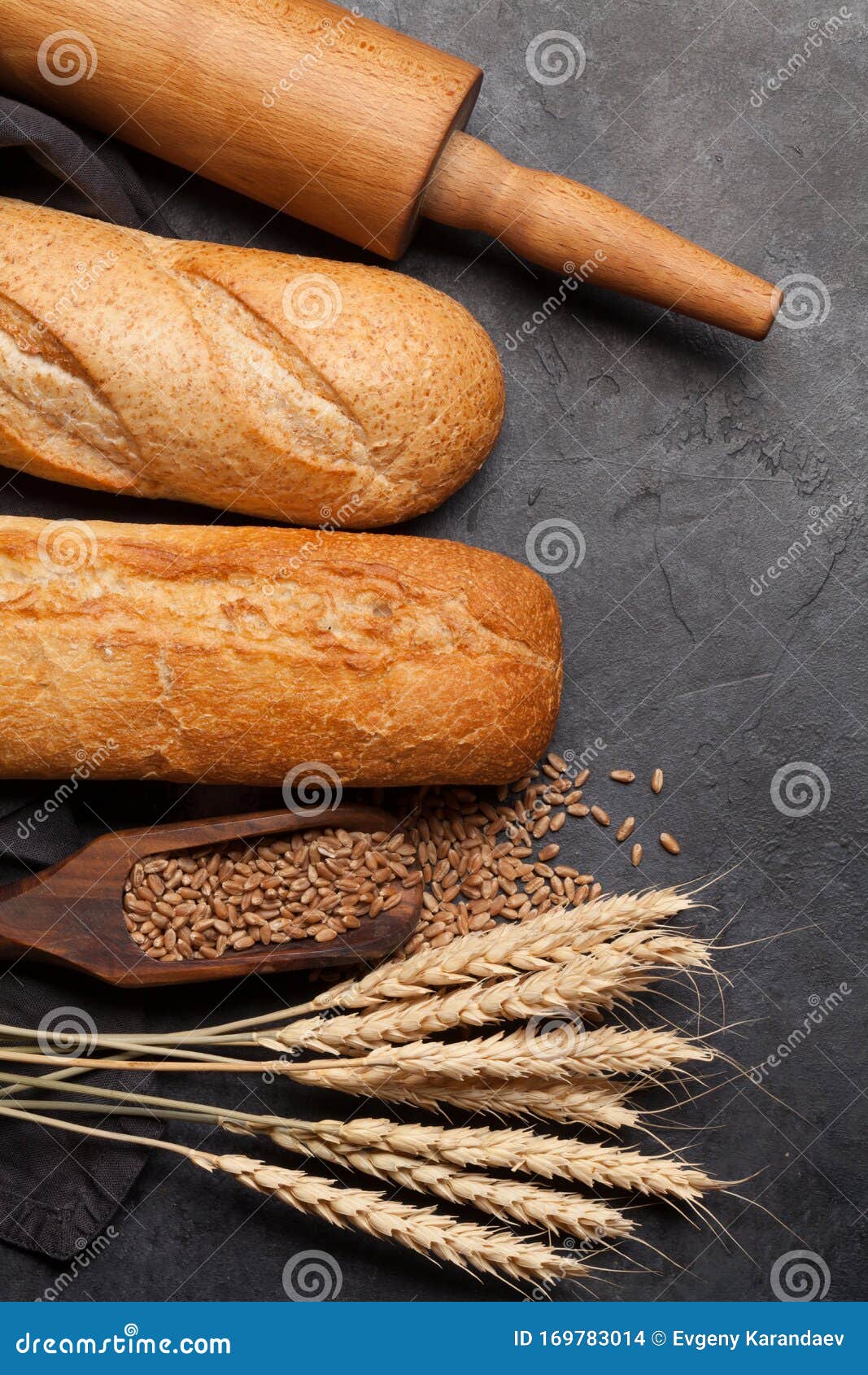 Various Bread with Wheat and Cooking Utensils Stock Photo Image of