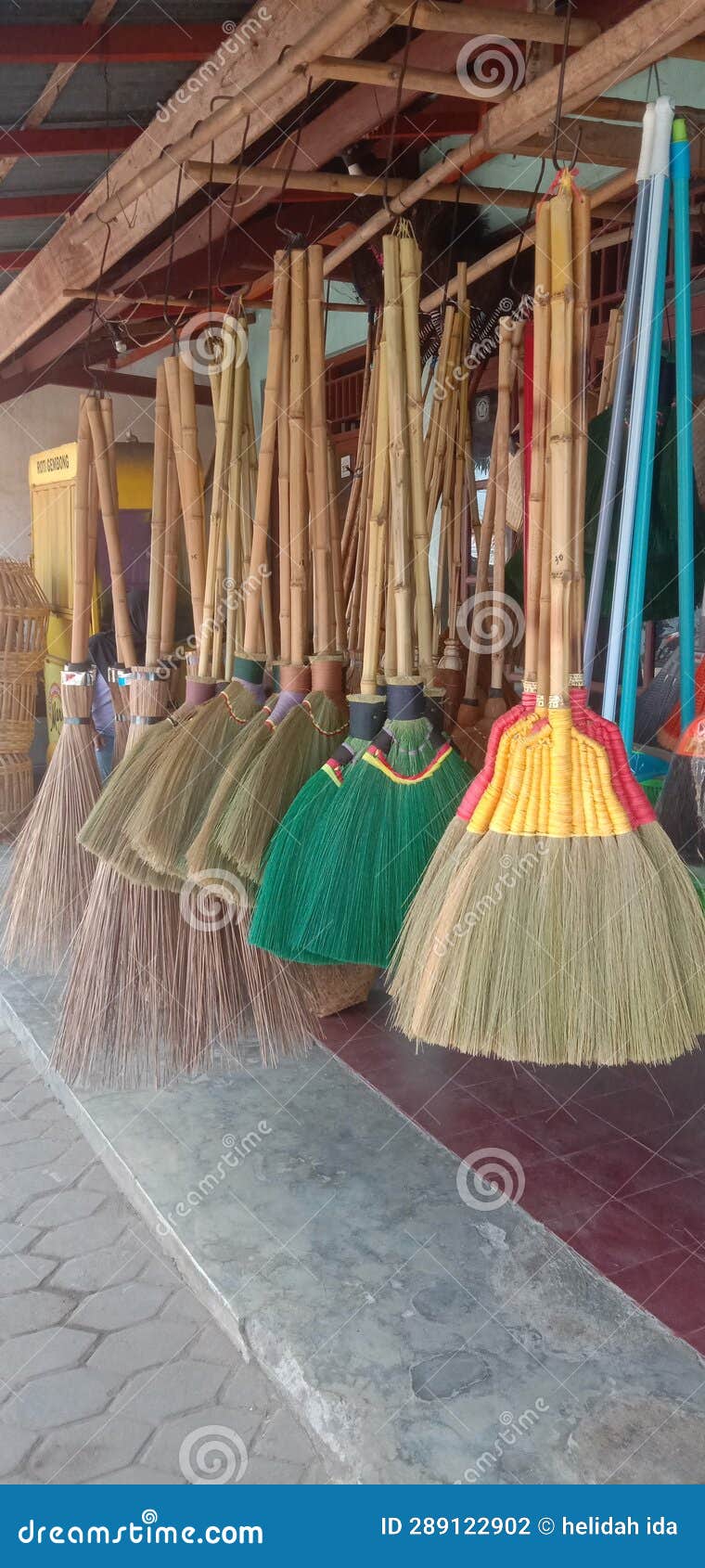 Various of Brooms To Sweep the Floor and Sweep the Yard Stock Photo
