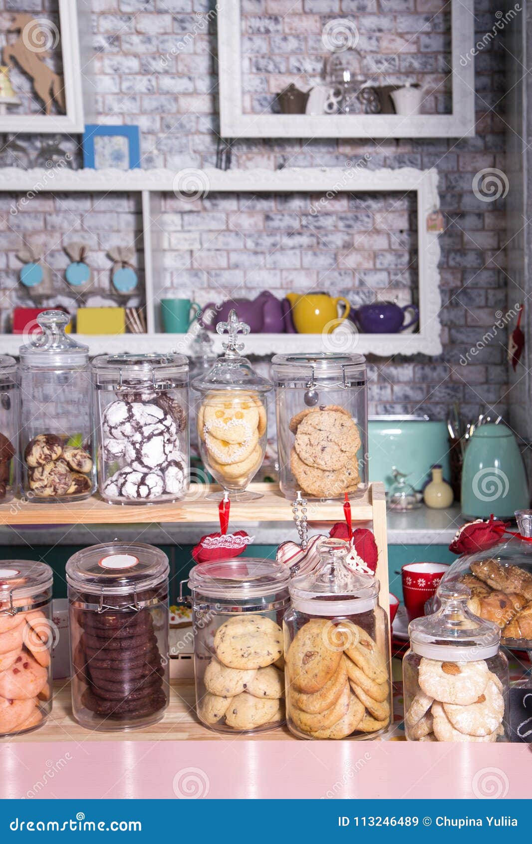 Various Cakes and Biscuits in a Cafe on the Counter Stock Image Image