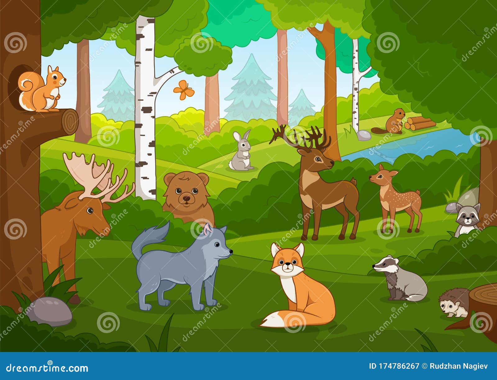 Various Cartoon Animals in the Forest Stock Vector - Illustration of funny,  character: 174786267