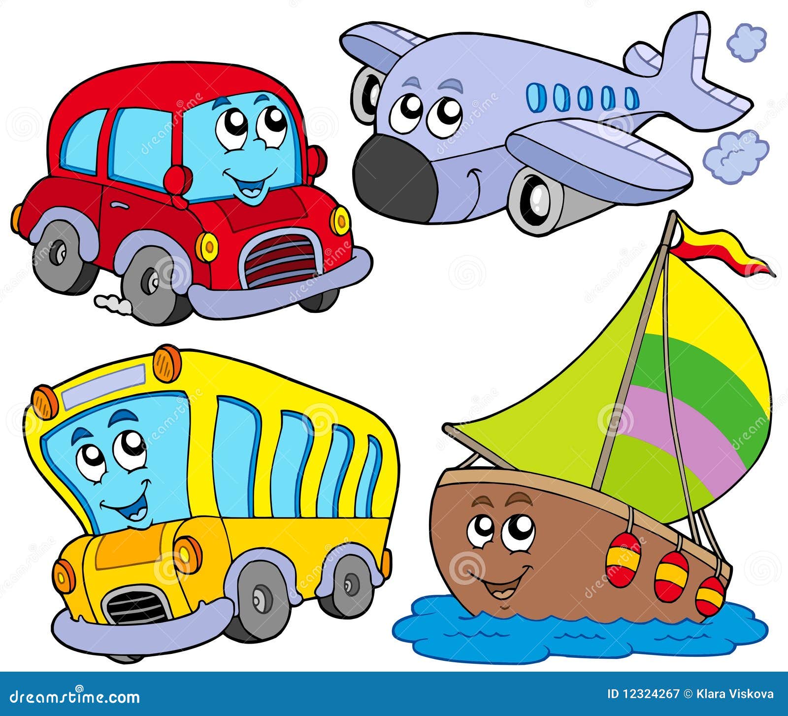 Various cartoon  vehicles  stock vector Illustration of 