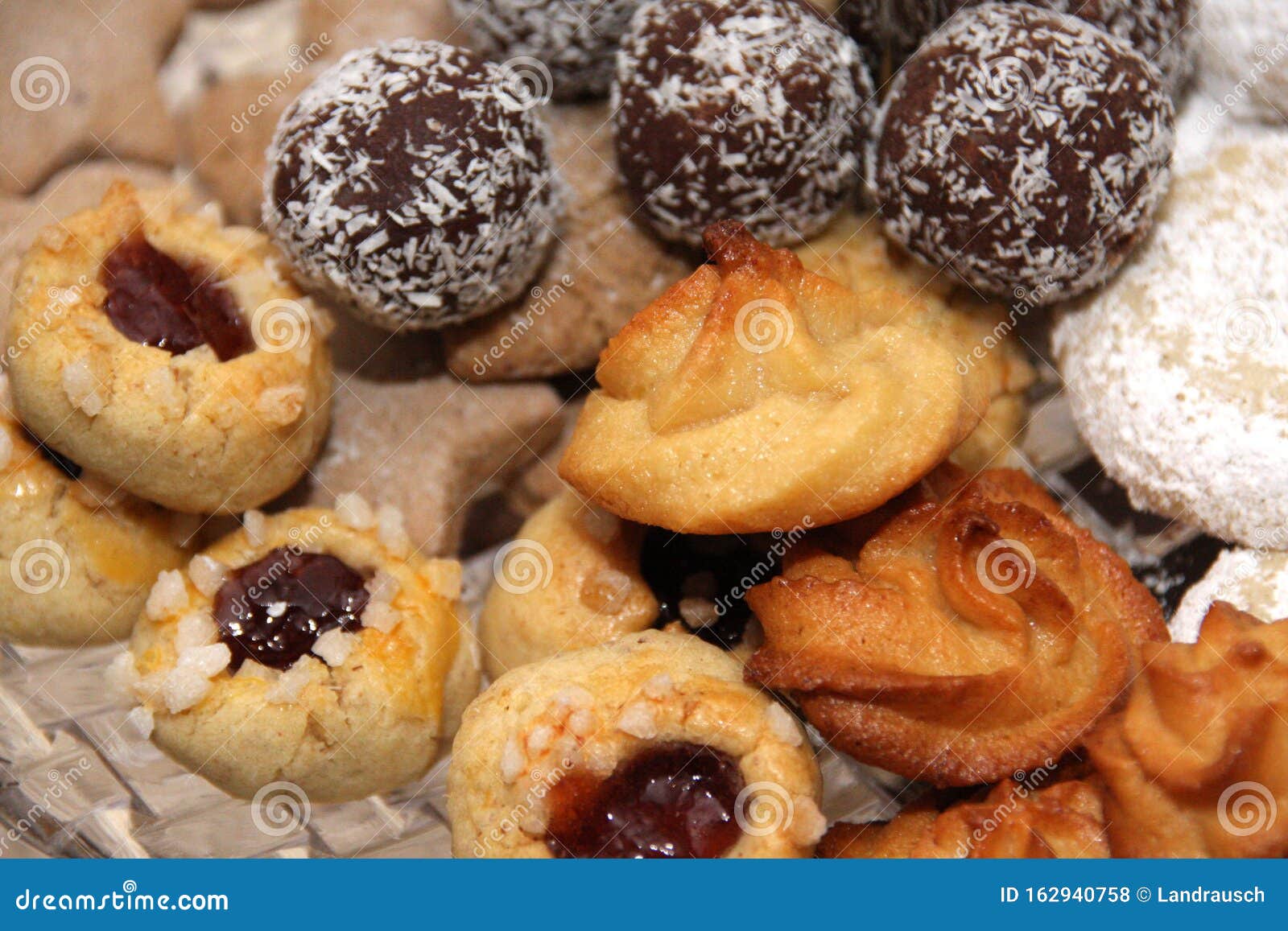 Various Christmas Biscuits Lie On A Glass Plate Stock Photo Image Of Bakery Classic 162940758