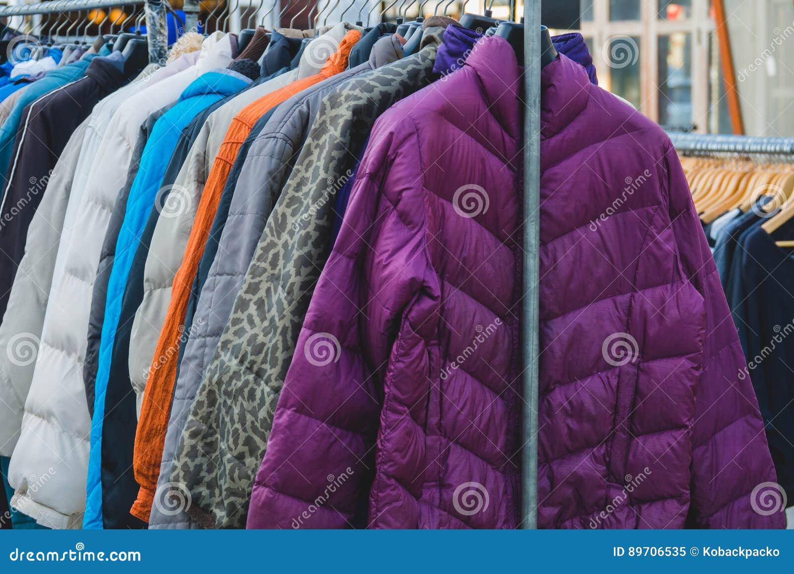 Various Collection Winter Coats Hanged on a Clothes Rack Stock Image ...