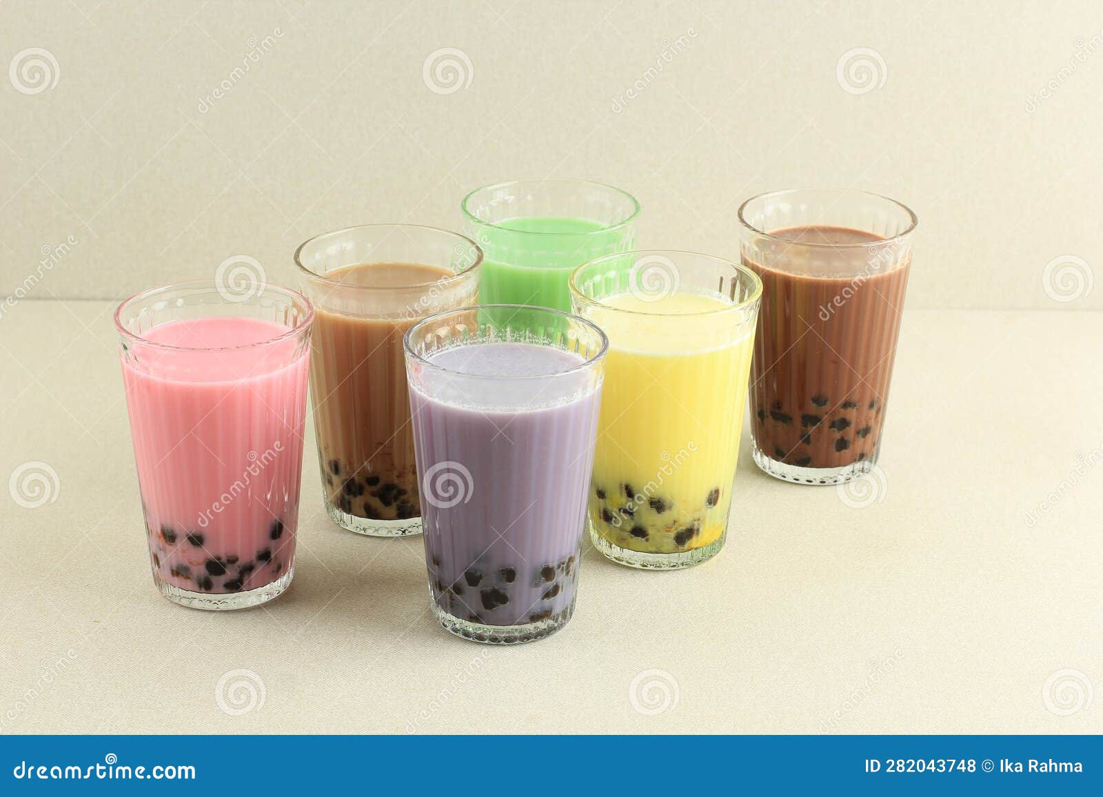 Various Color of Boba Milk Tea Pearl Refreshment Drink Stock Photo