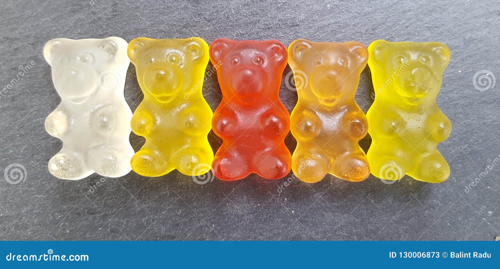 Various Colored Gummy Bears in a Row Editorial Stock Photo Image of