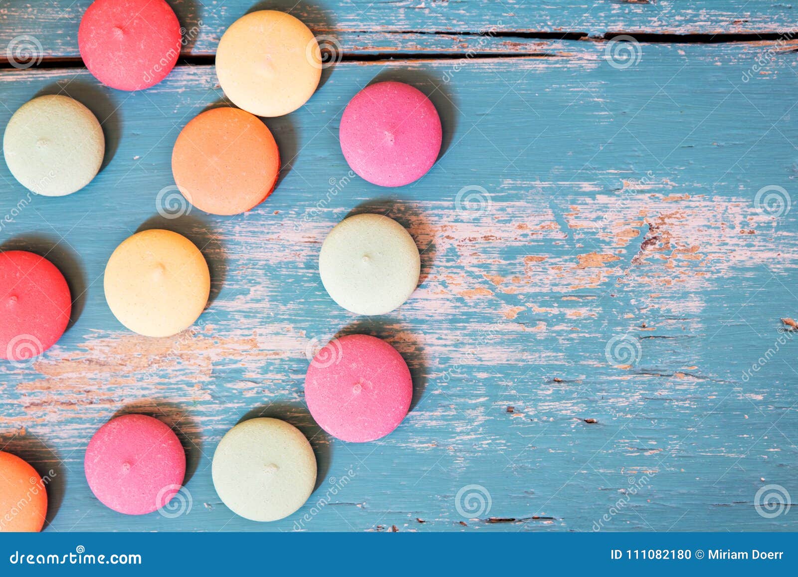 Various of Colorful Biscuits or Macarons on Blue Wooden Background ...