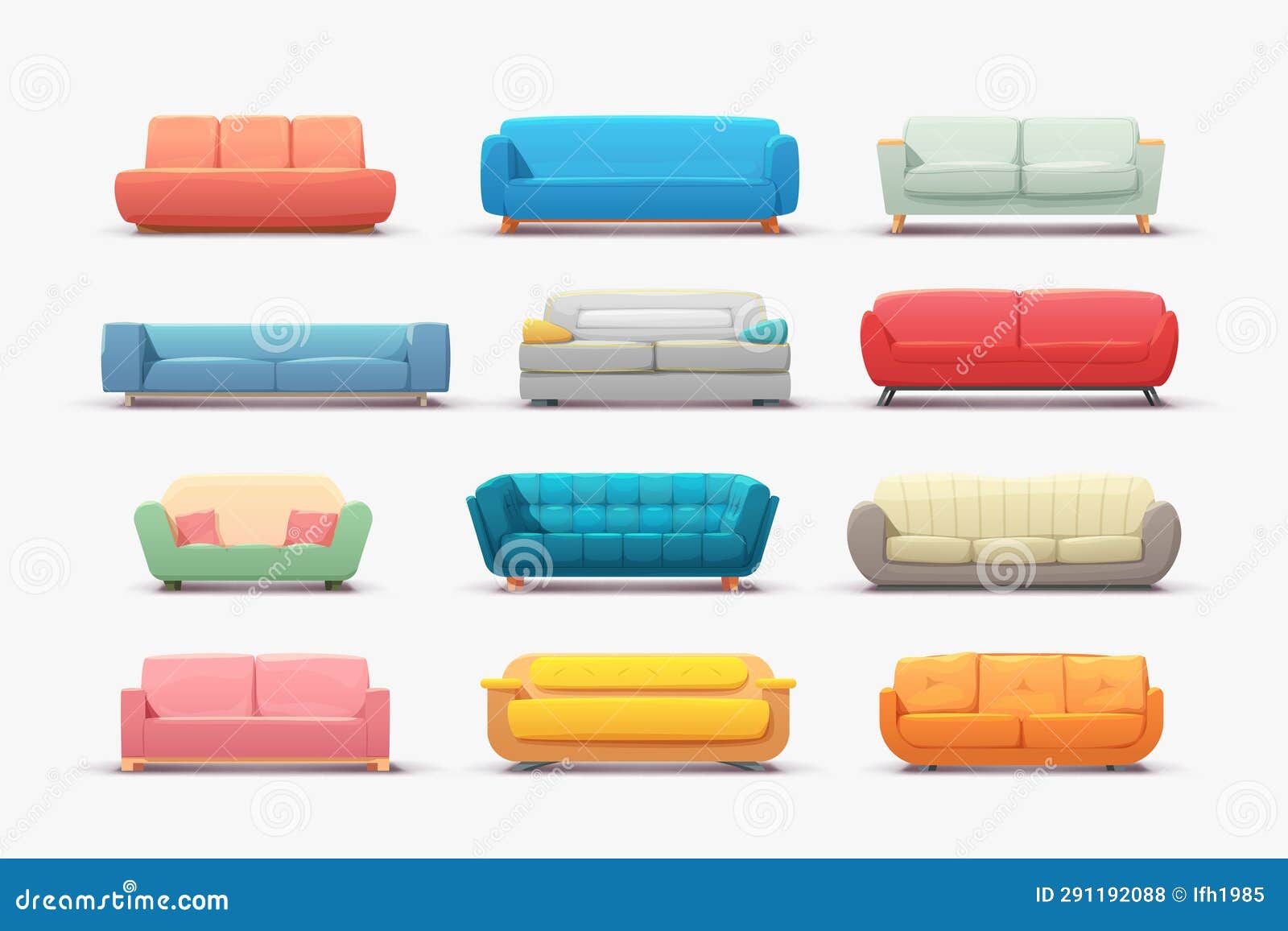 A Various Couches Front View in Set Stock Vector Illustration of