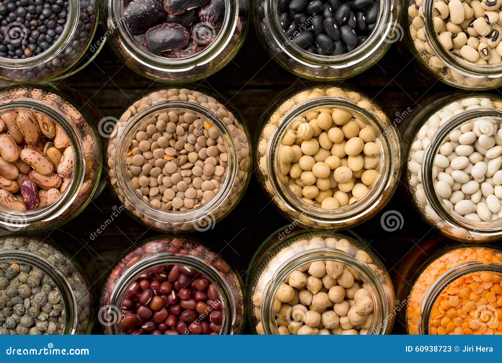 Various Dried Legumes in Jars Stock Image Image of lentil, overhead