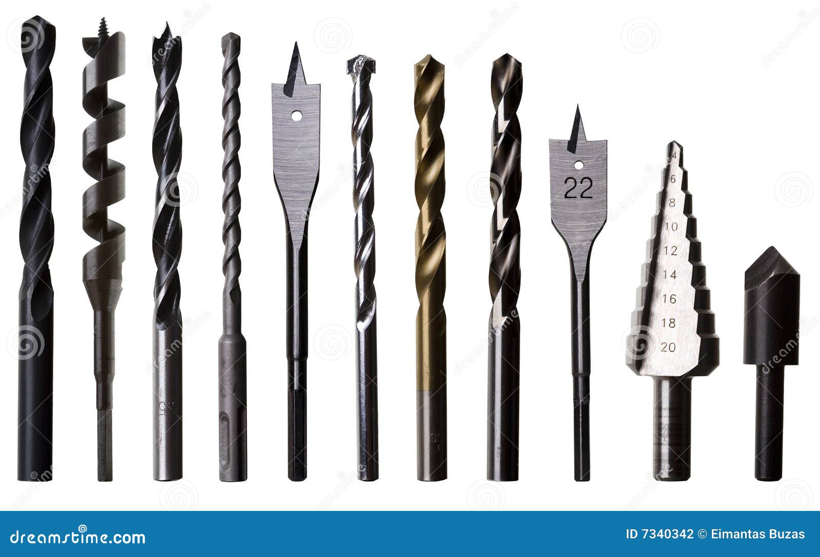 various drill bits for metal, wood and masonry