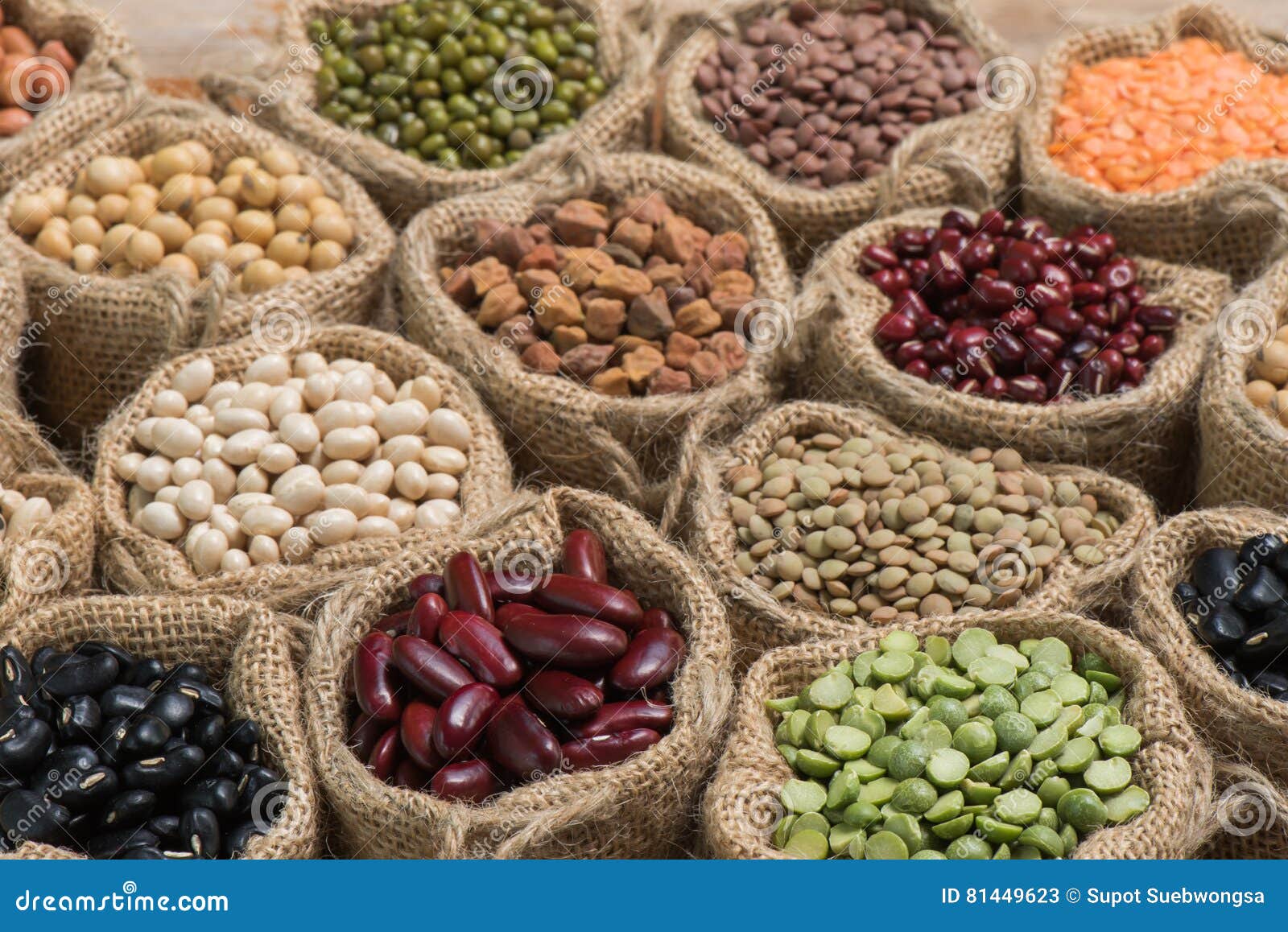 Various Dry Legumes in a Sack Cloth Stock Image Image of groud