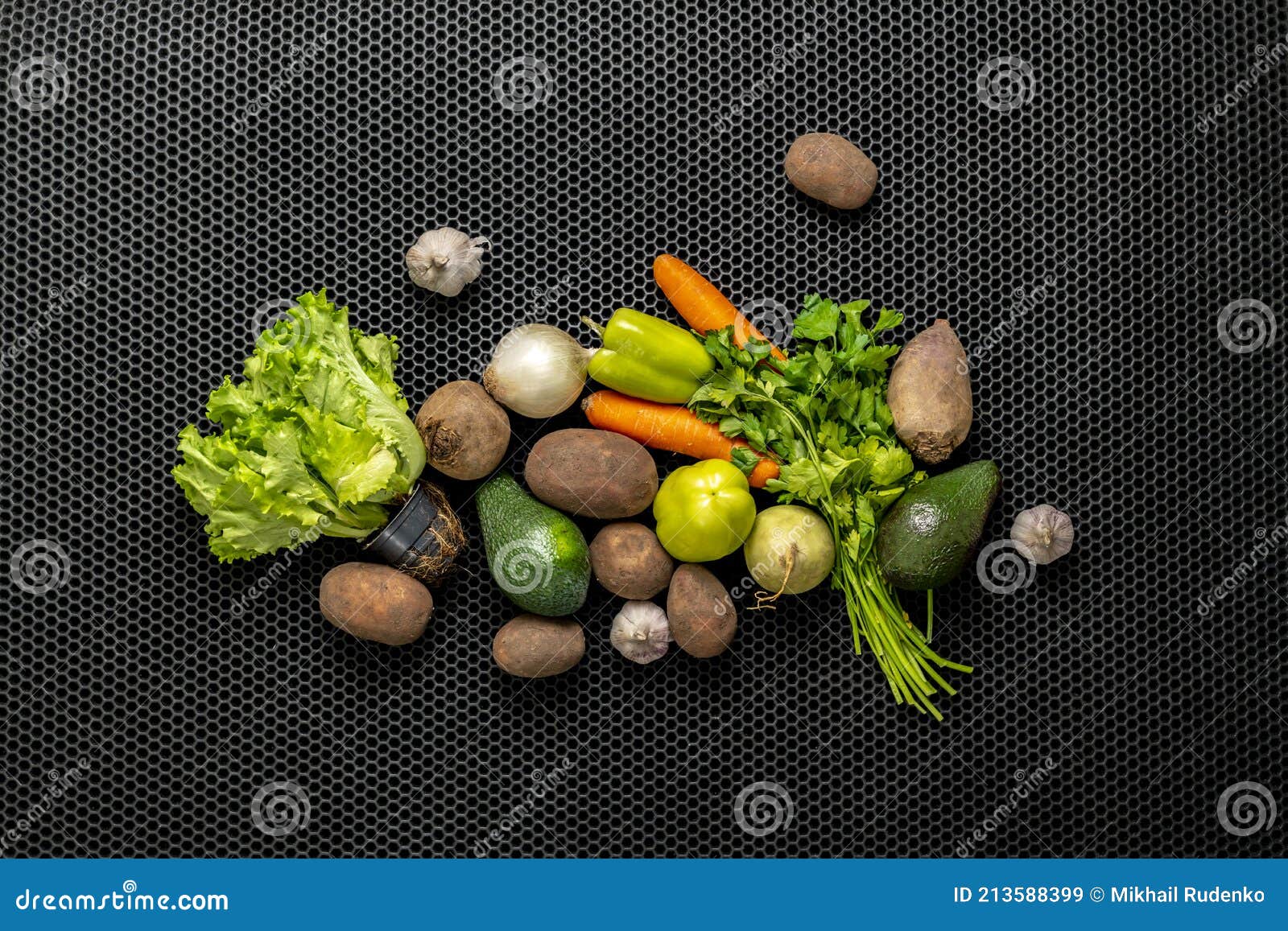 A Various Flat Lay Grocery Vegetables, Fresh Raw Produce Stock Image