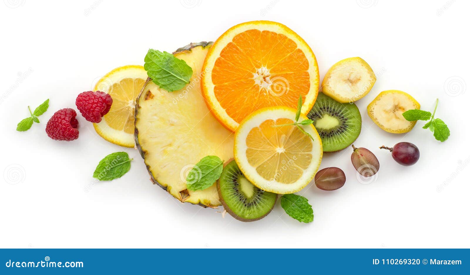 Various fresh fruit slices stock photo. Image of background 110269320