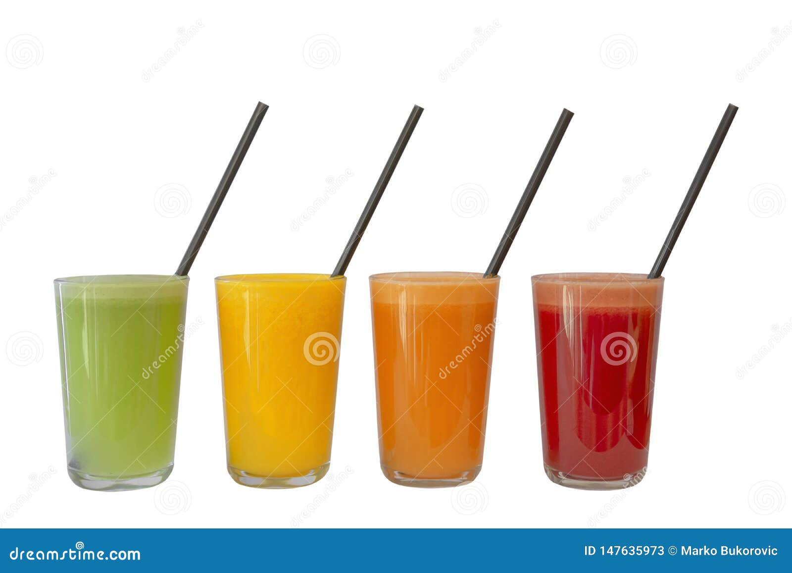 Various Freshly Squeezed Fruits Juices Isolated on White Stock Image