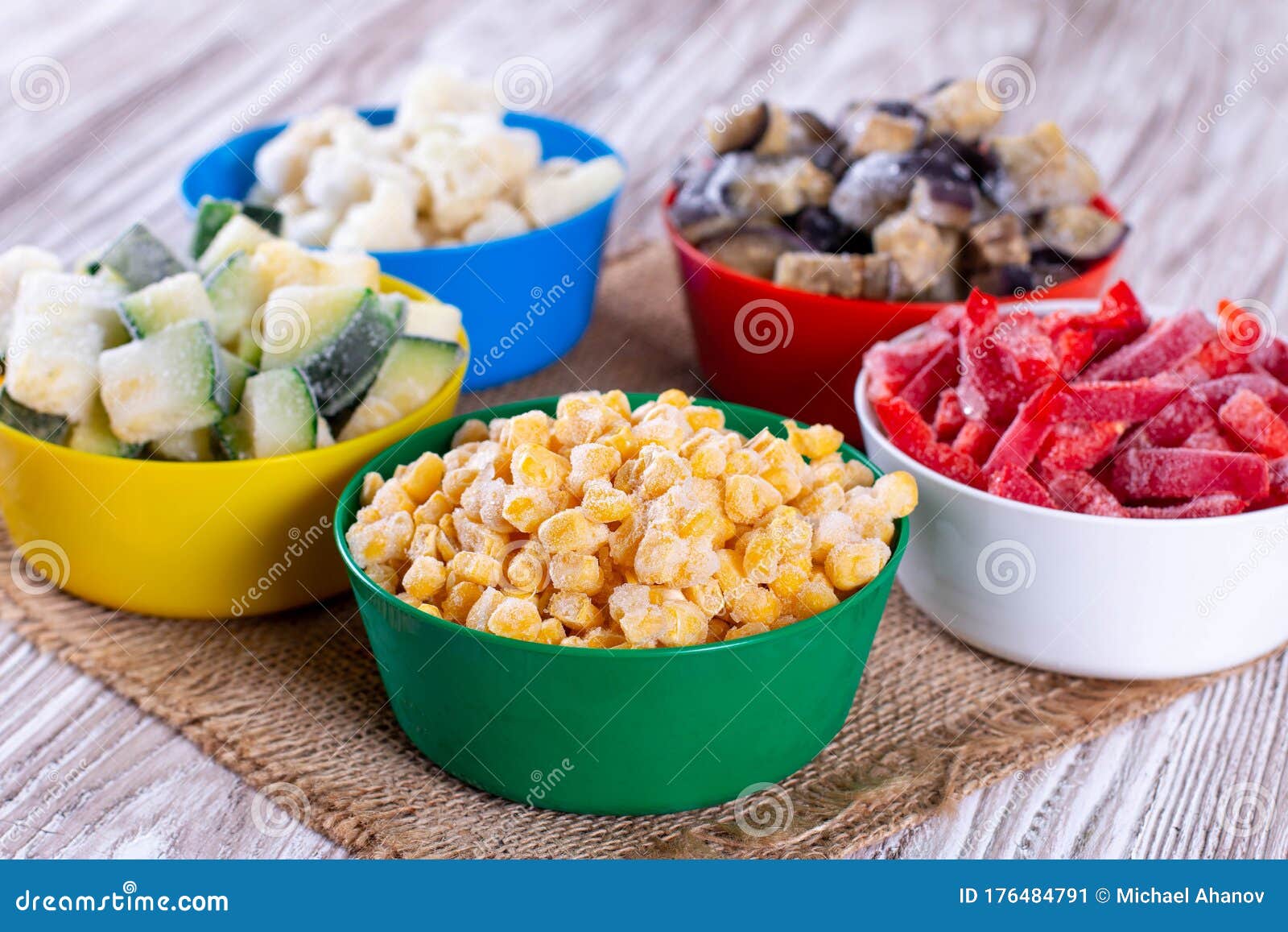 Various Frozen Vegetables on Plastic Plates Stock Image Image of