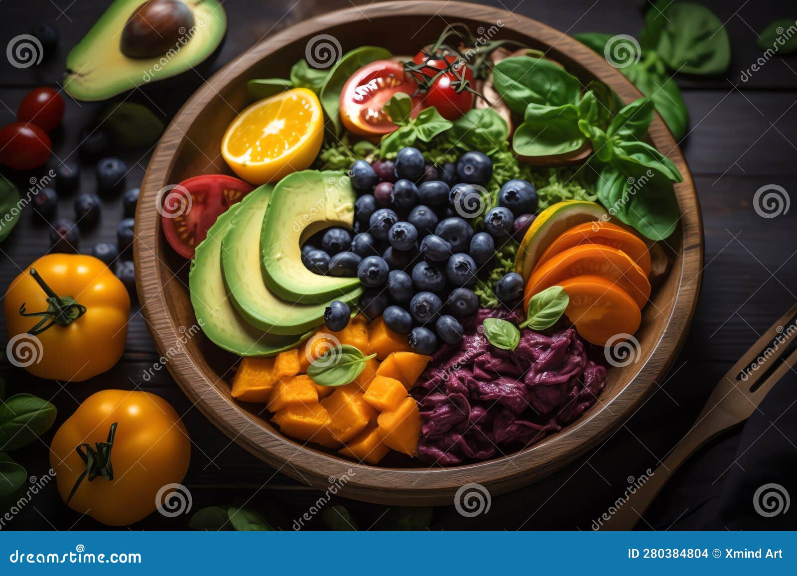 Various Fruit in Vegan Bowl Ai Generated Stock Illustration
