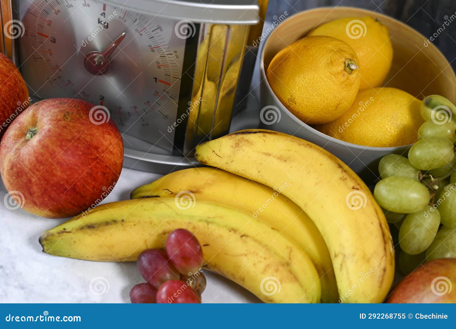 Fruits on a Kitchen Countertop Near a Kitchen Scale Stock Image Image