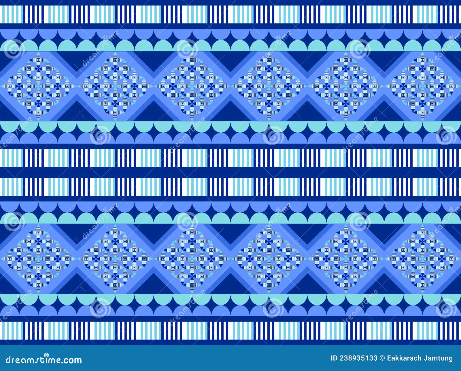 Geometric Pattern Border Seamless Pattern Illustration on Blue