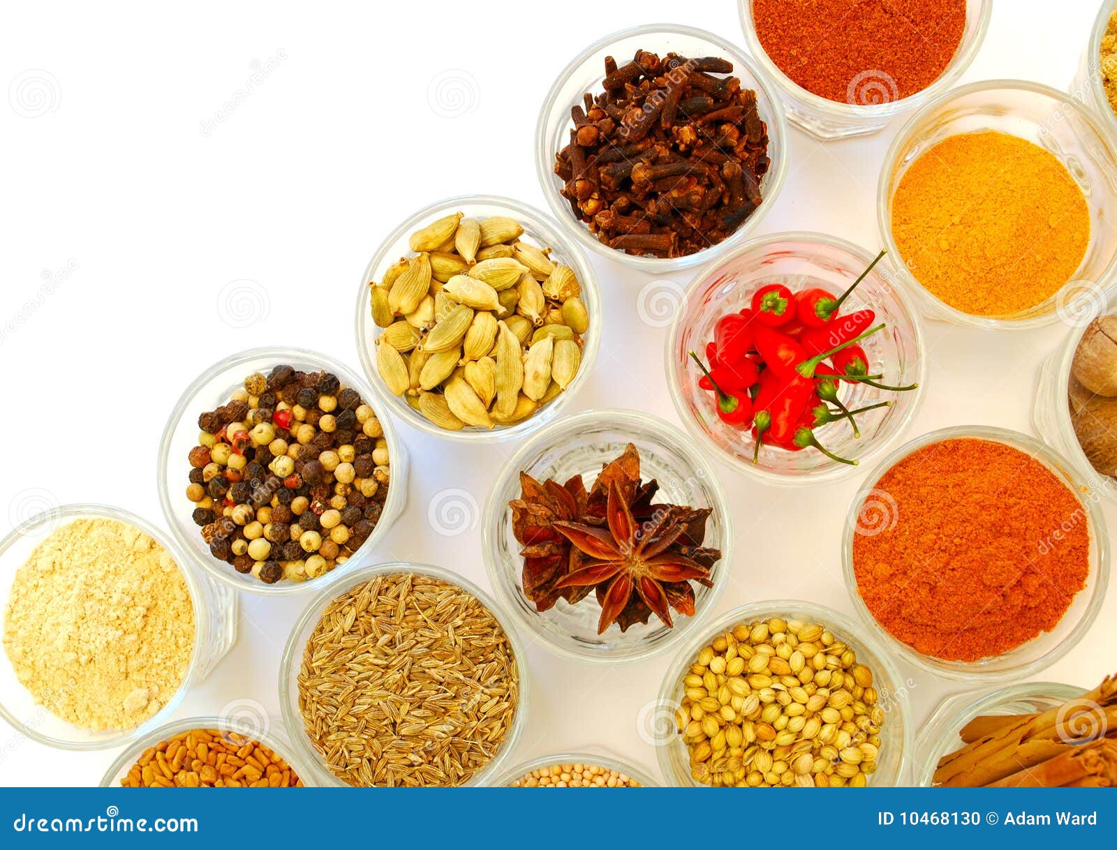 Various Ground and Whole Spice in Rows Stock Photo Image of curry