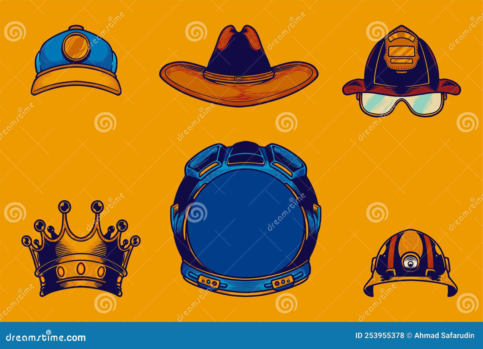 Various Head Gear Vector Illustration Set Cartoon Style Stock Vector