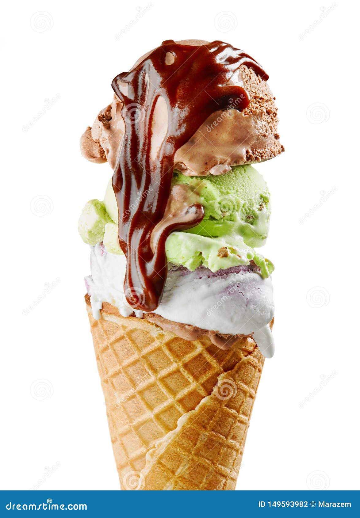 Various Ice Cream Balls in Waffle Cone Stock Photo Image of melting, scoop 149593982