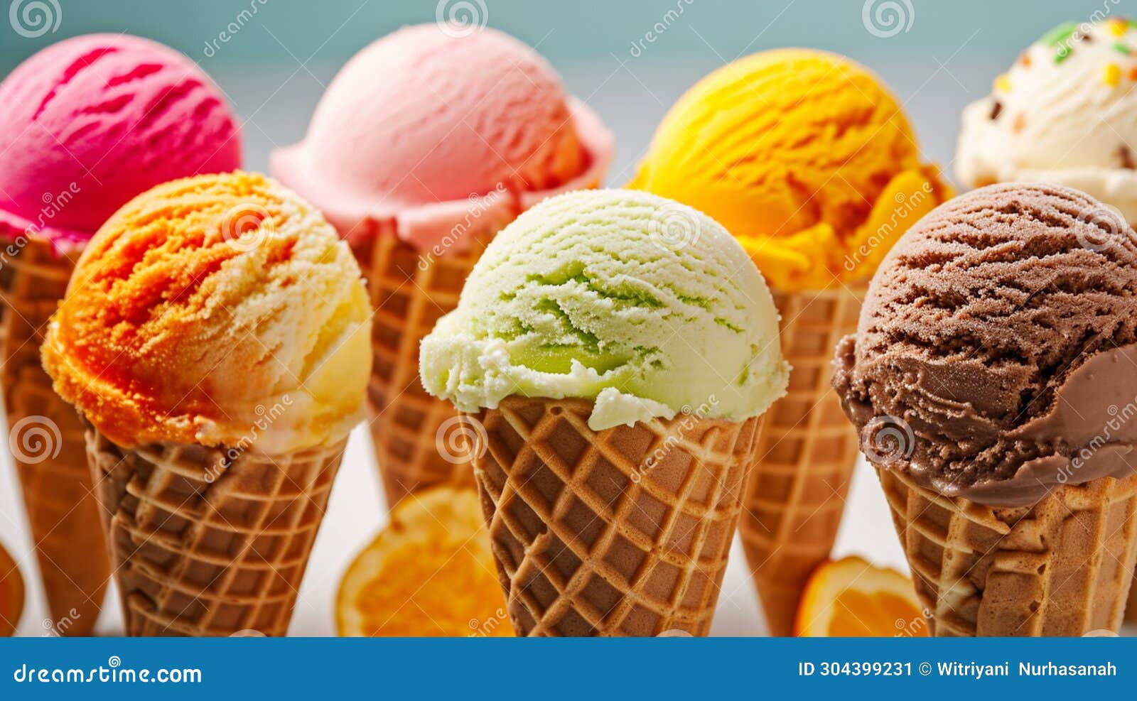 Various of Ice Cream Flavor in Cones Orange. Ai Generative Stock Image Image of food, homemade