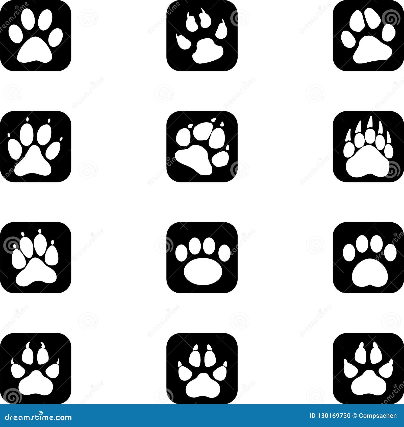 various imprints, marks, paws, paws, sticker labels, buttons, icons collection