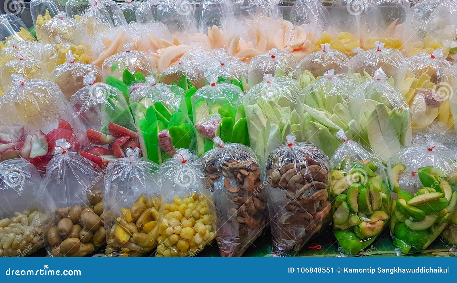 Various Kind of Thai Packed Fruits Ready To Serve. Stock Image Image