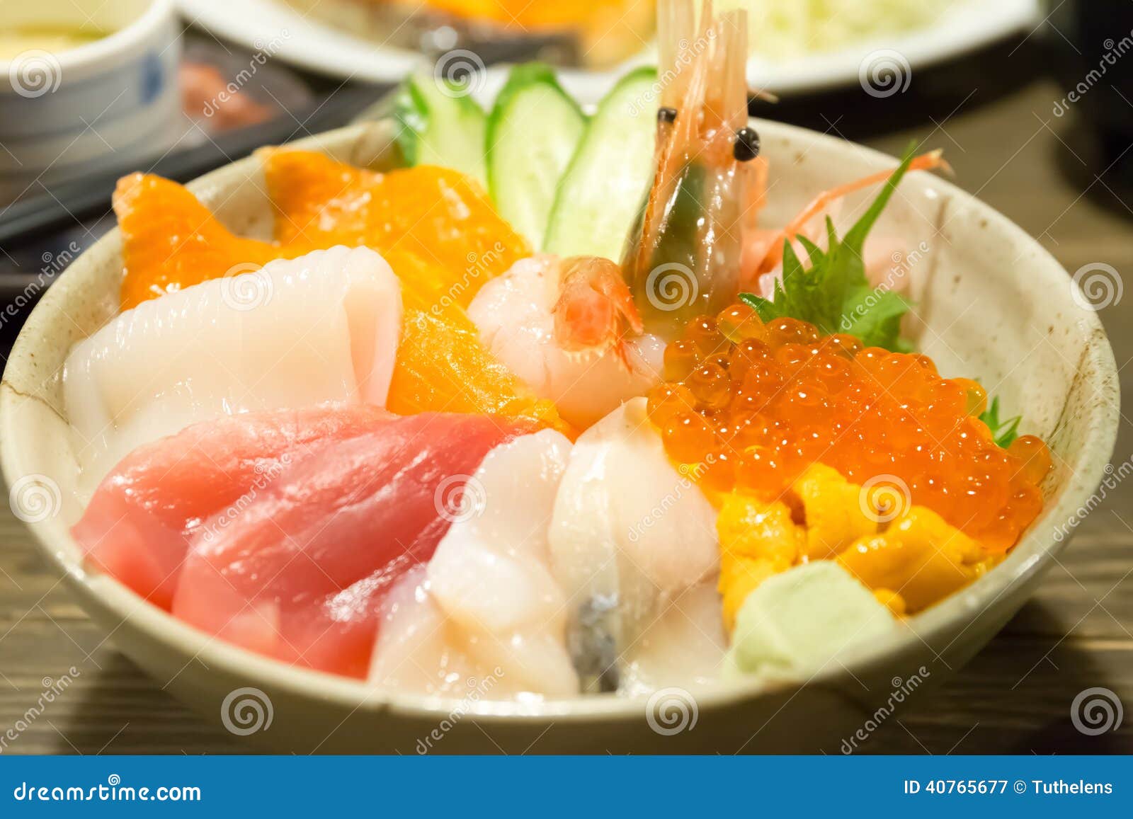 Various Kinds of Sashimi Raw Fish Rice Bowl in Japan Stock Image