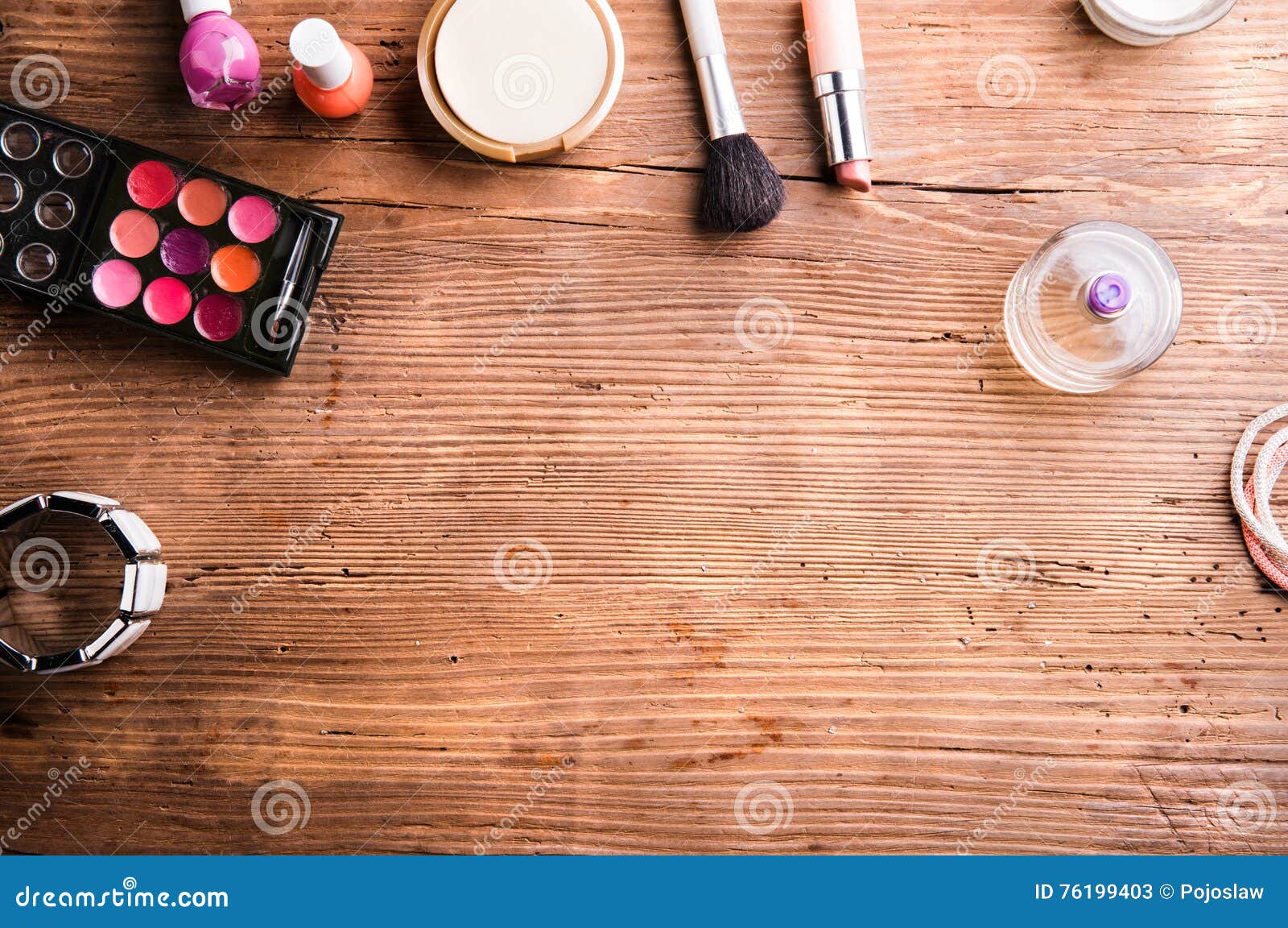 Various Make-up Products Laid on Table. Copy Space Stock Image - Image ...