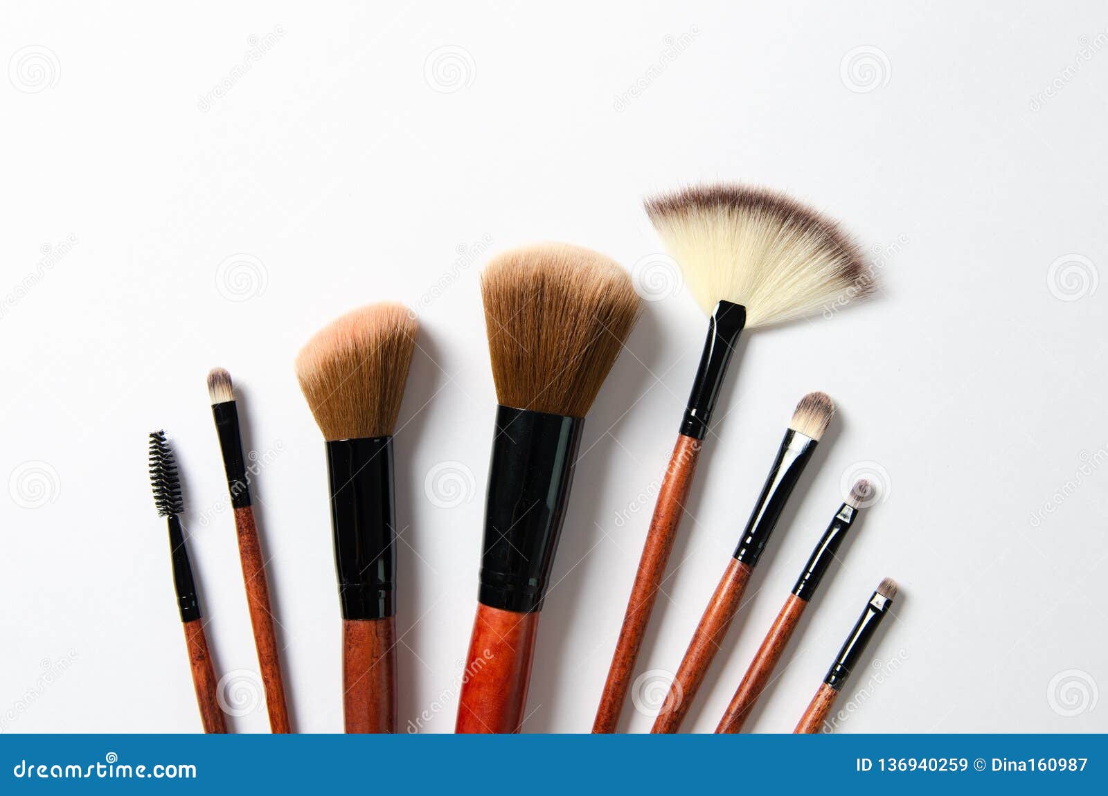 Various Makeup Brushes Isolated Over White Background Stock Image