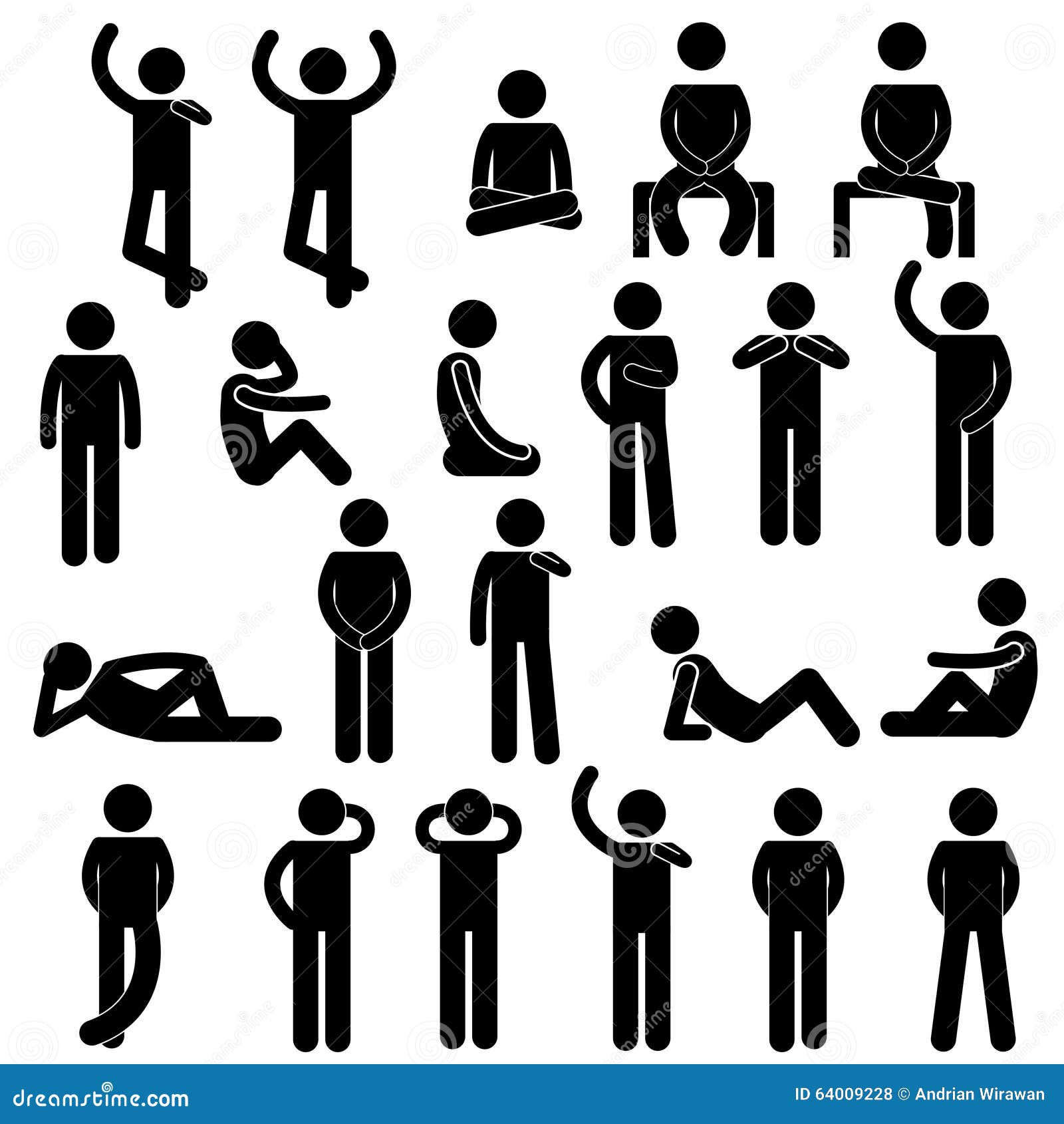 Various Man Basic Posture People Sitting Standing Icon Sign Symbol ...