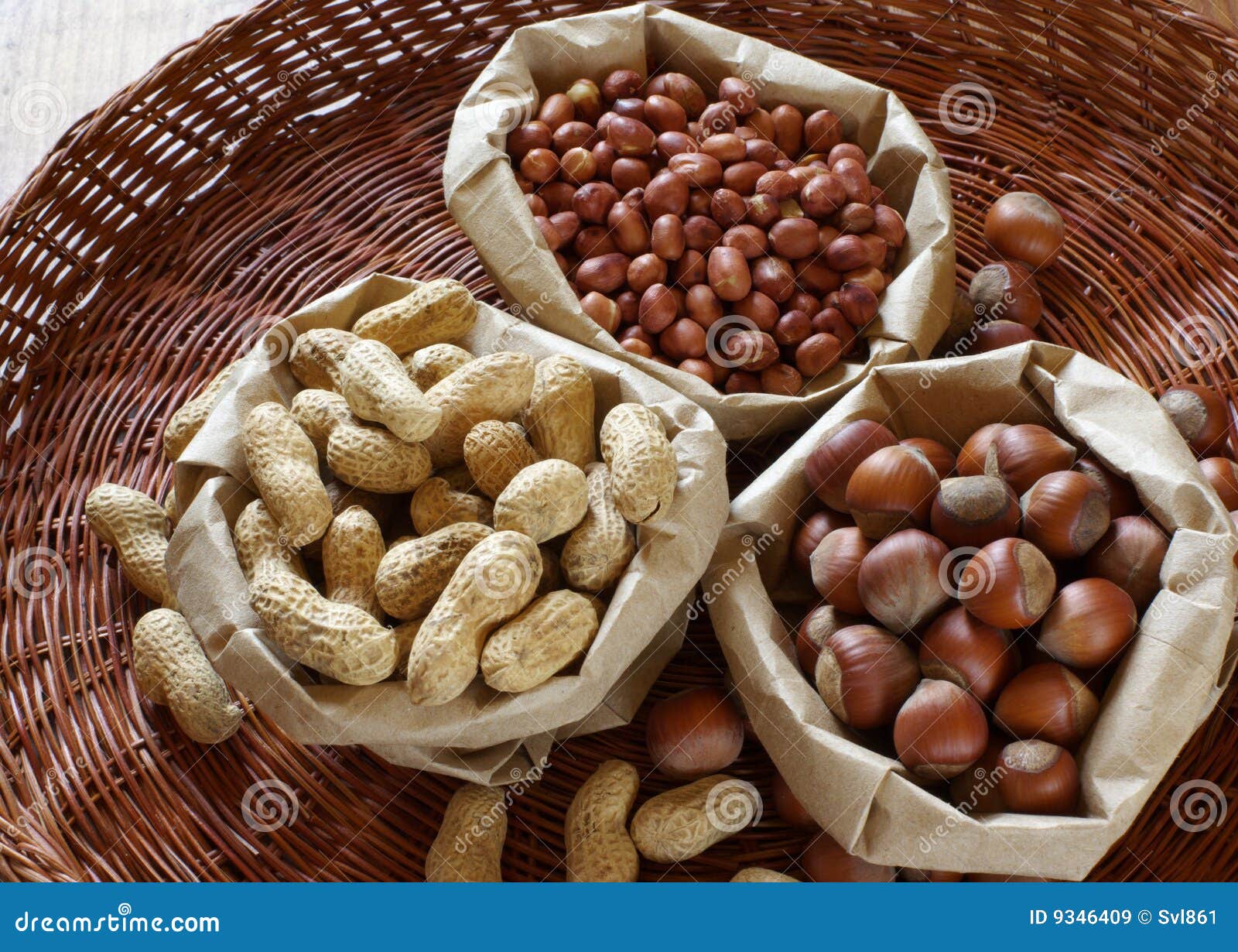 Various nuts in bags stock image. Image of stack, food 9346409