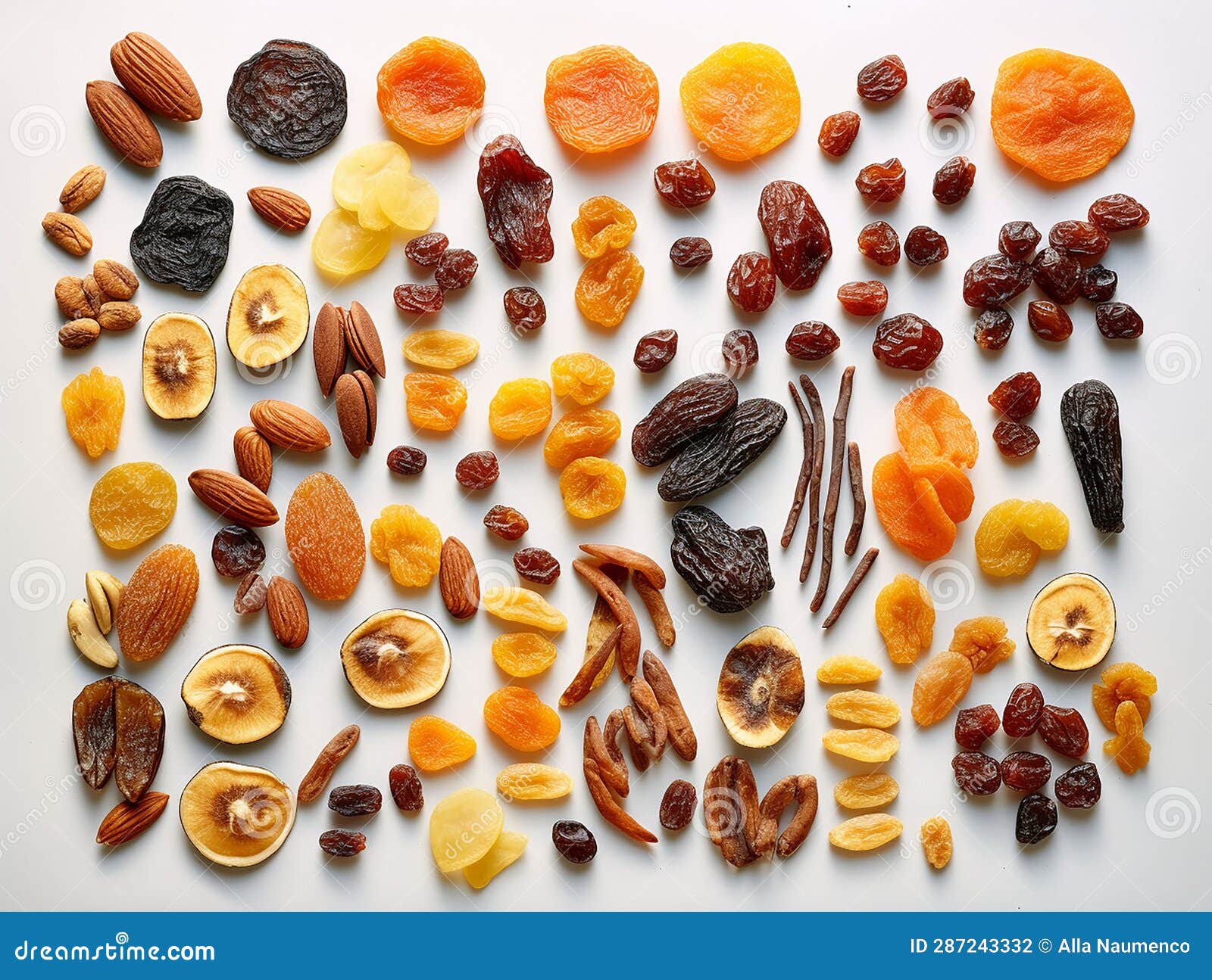 Various Nuts and Dried Fruits in Bulk on Light Table Stock Illustration